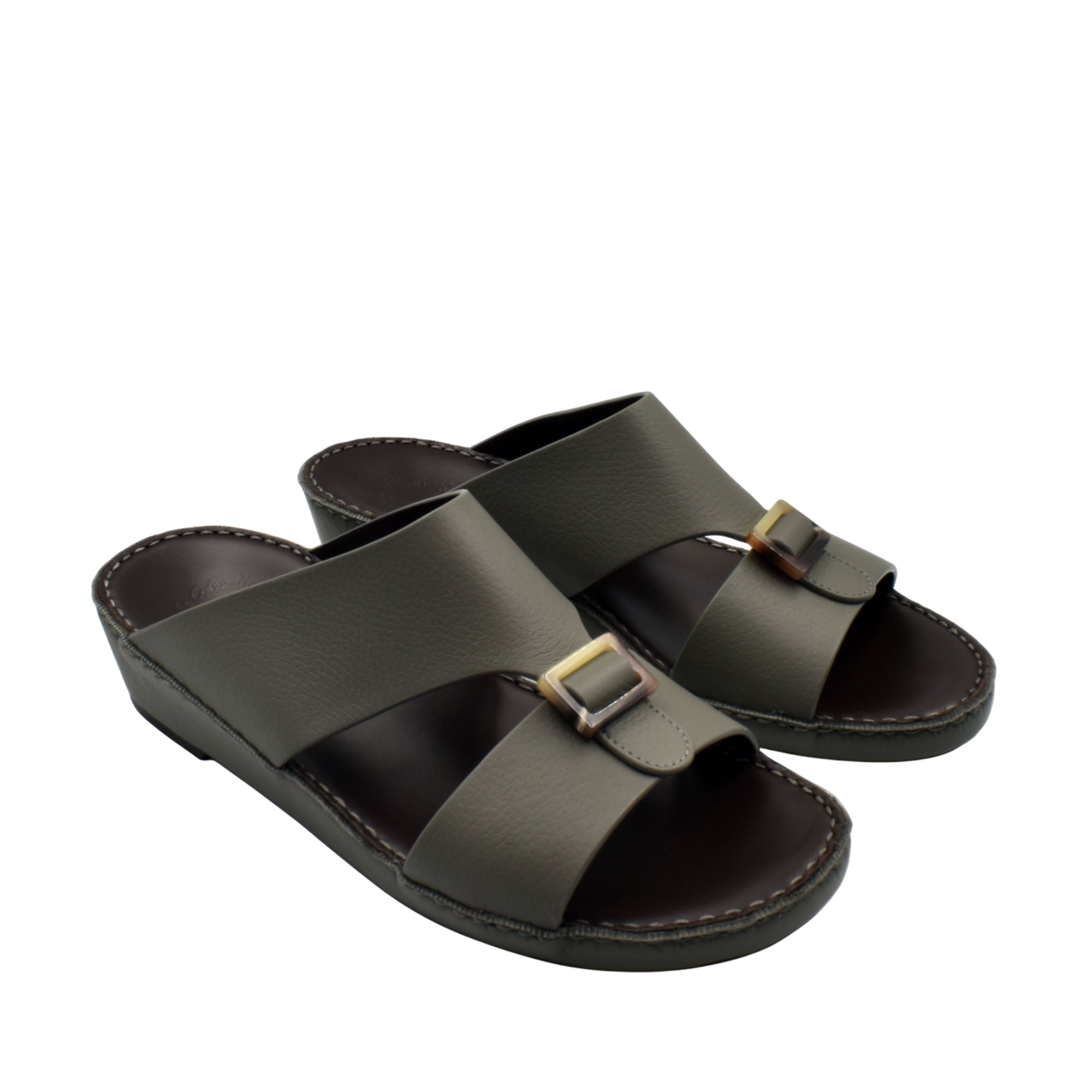 Pair of premium Deercalf footwear open-toe sandals with buckle detail in olive green