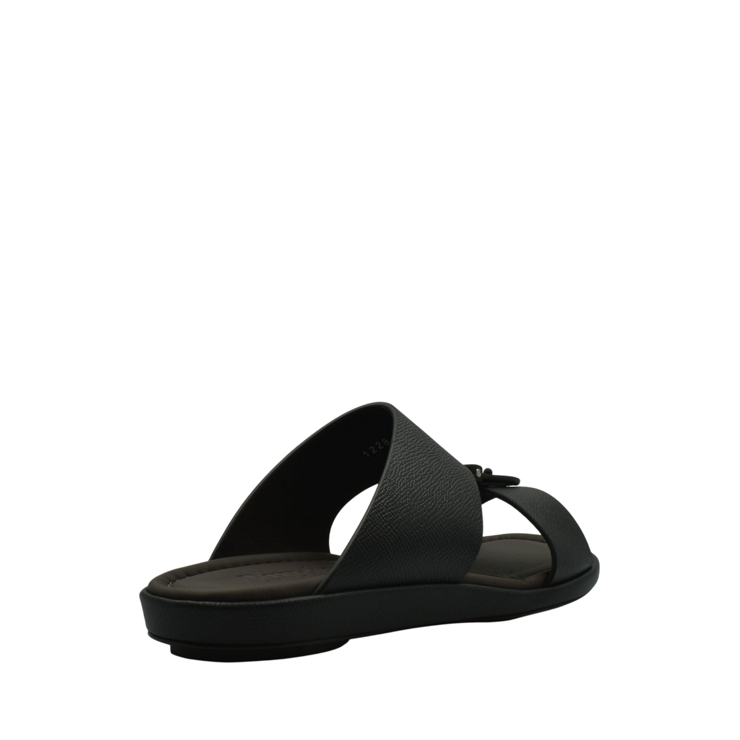 Black premium leather sandal from Private Collection with open toe and cushioned sole