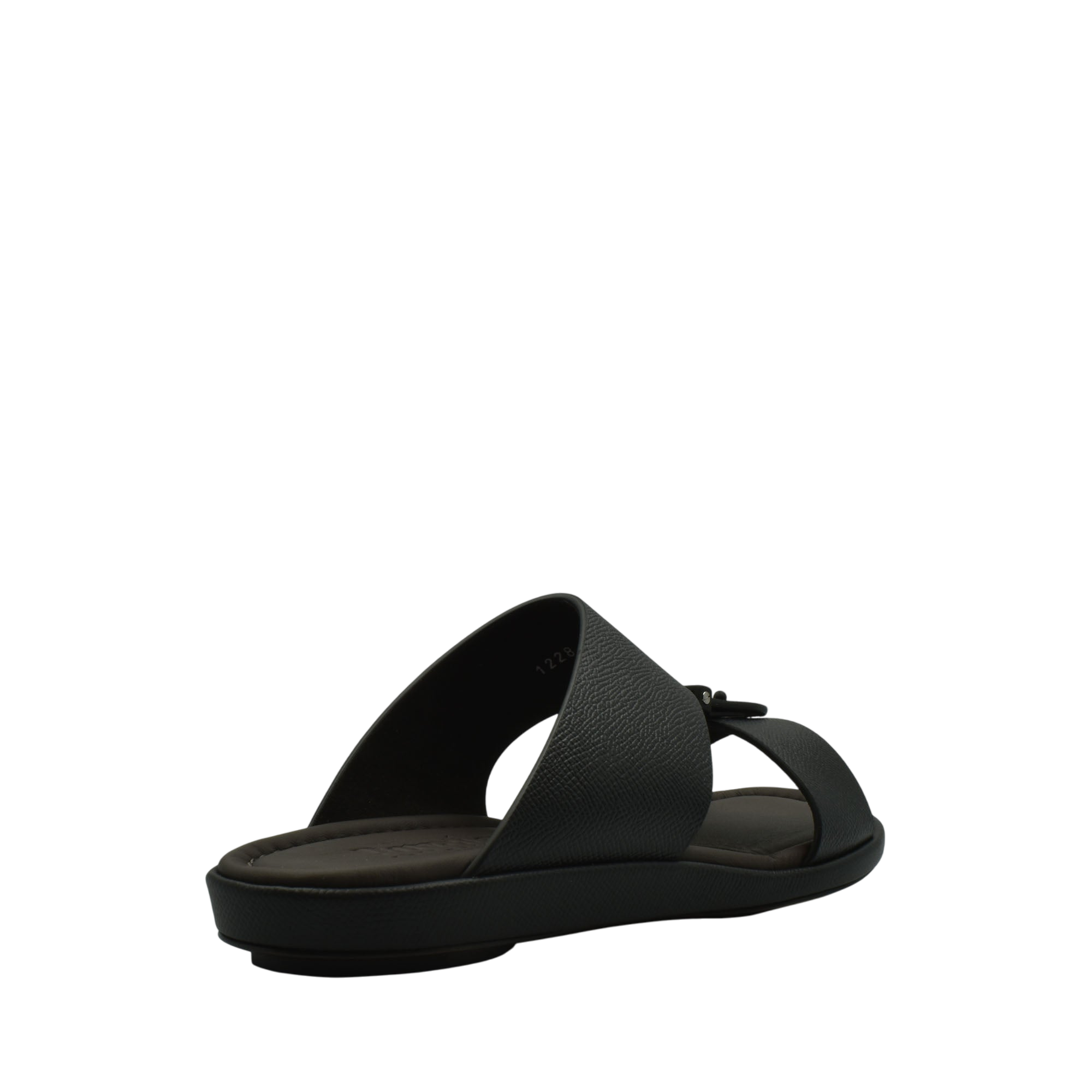 Black premium leather sandal from Private Collection with open toe and cushioned sole