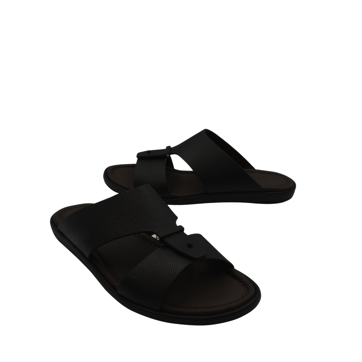 Black premium leather sandal with adjustable straps and cushioned sole for comfortable wear