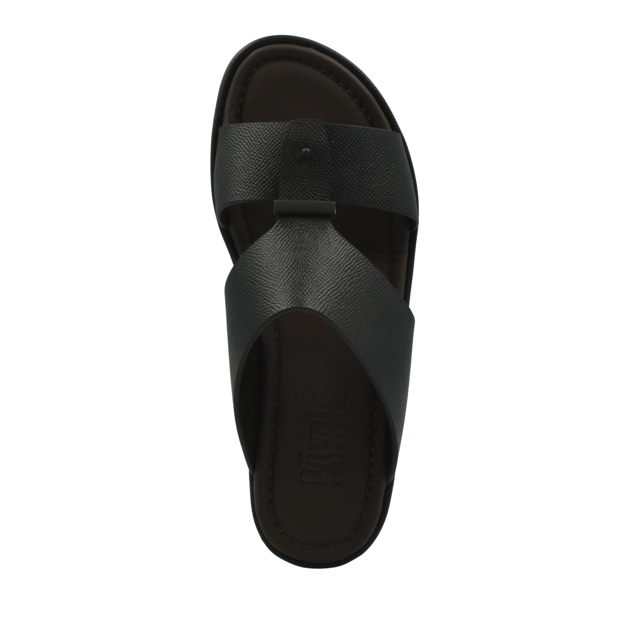 Black premium leather sandal with wide straps and cushioned footbed from Private Collection