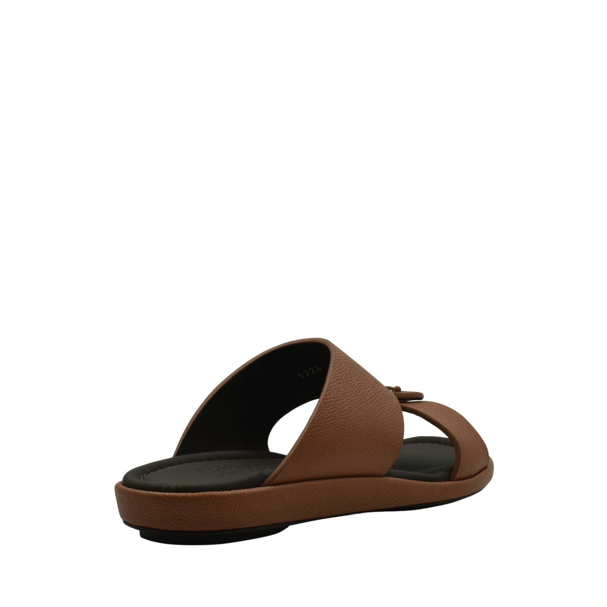 Brown premium leather sandal with open toe and cushioned black sole from Private Collection
