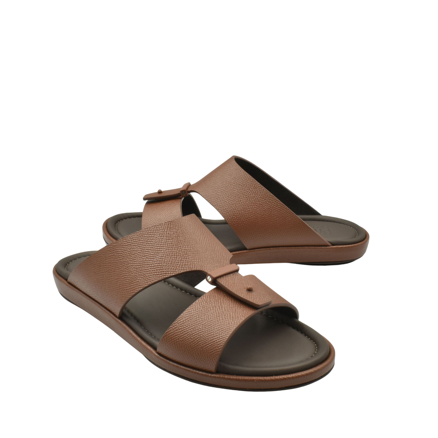 Brown premium leather sandal with adjustable strap and cushioned sole for comfortable wear