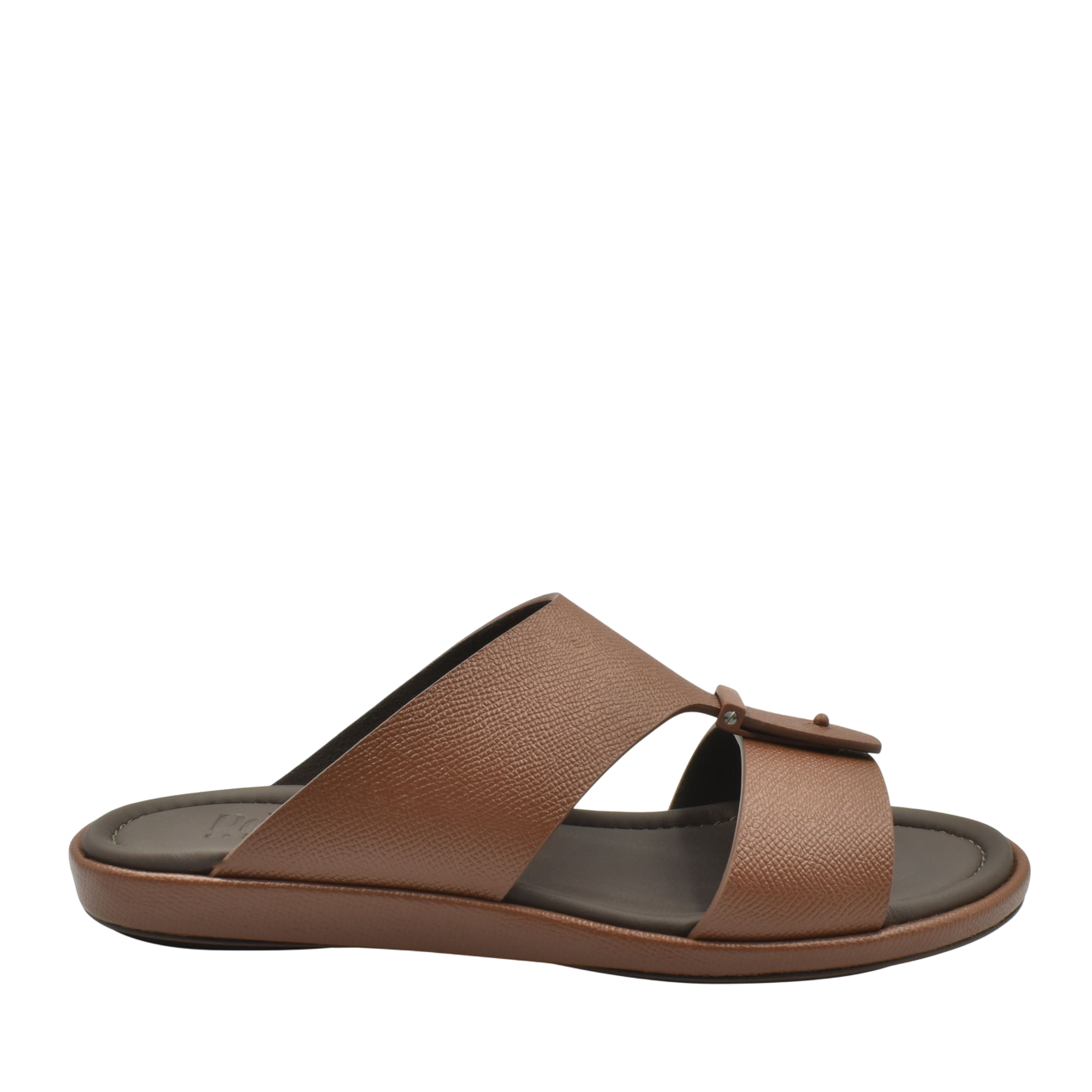 Brown premium leather sandal with wide straps and cushioned sole from private collection
