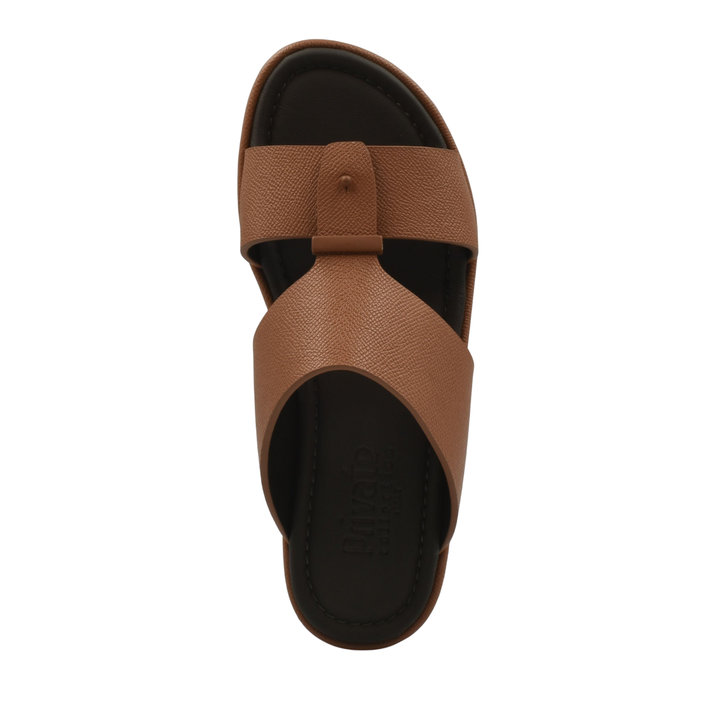 Brown premium leather sandal from Private Collection with crisscross straps and cushioned black sole