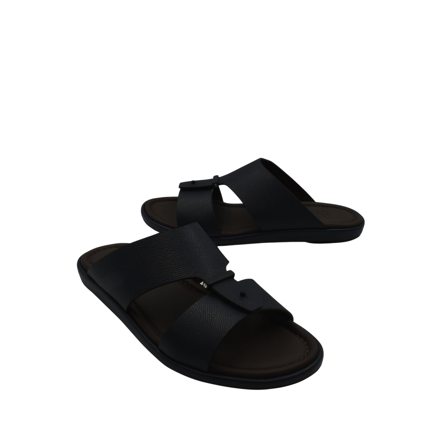 Black premium leather sandal with adjustable straps and cushioned footbed for comfort