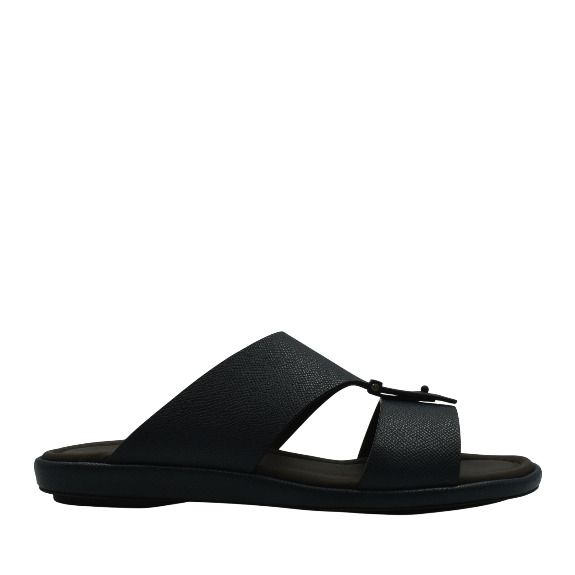 Black premium leather sandal with wide straps and adjustable buckle for comfortable wear