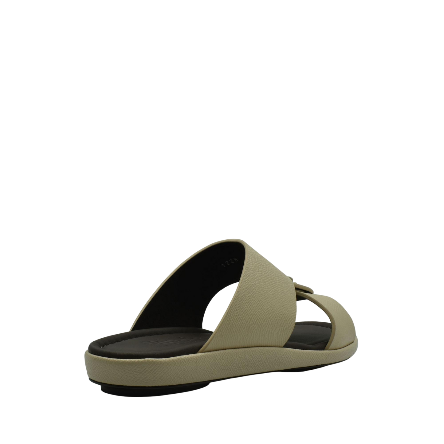 Beige premium leather sandal with open toe and cushioned black sole from Private Collection