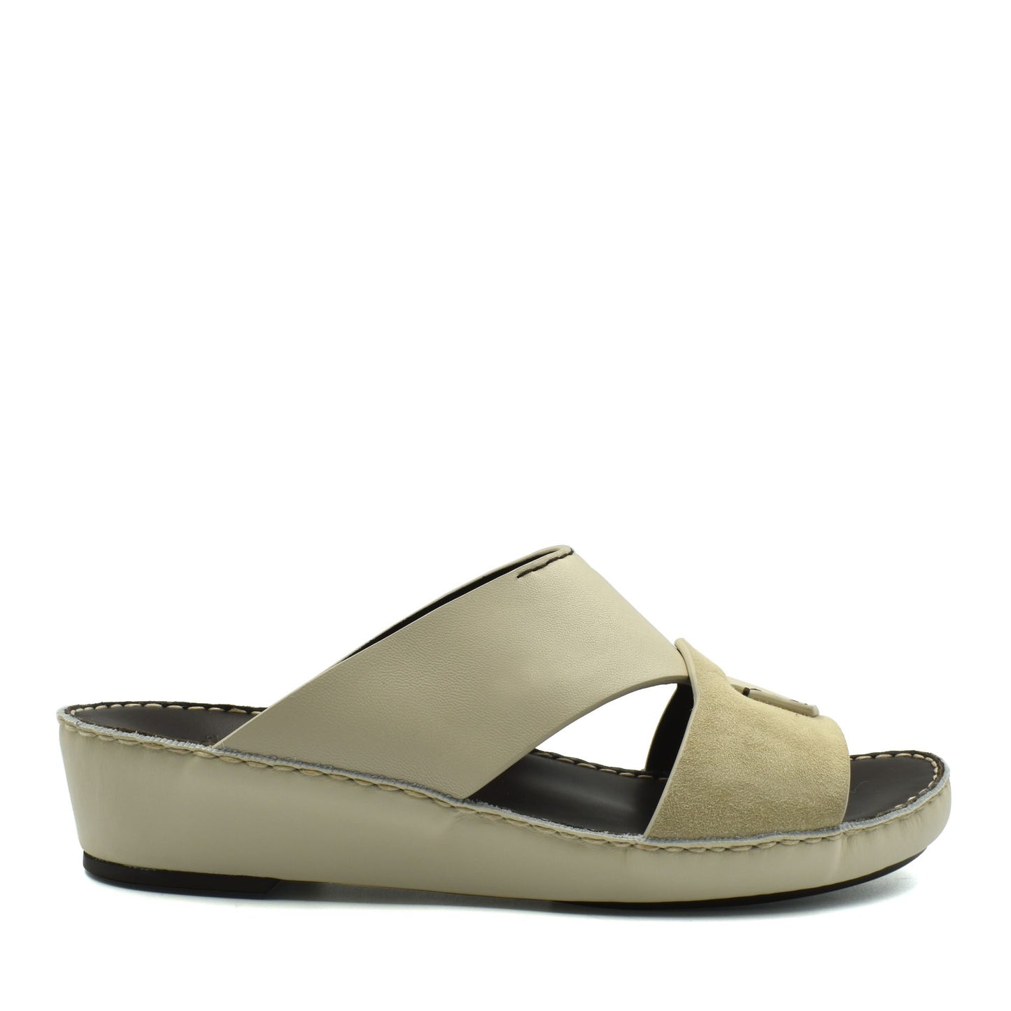 Beige slip-on premium Nappa leather shoes with cushioned sole and open toe design