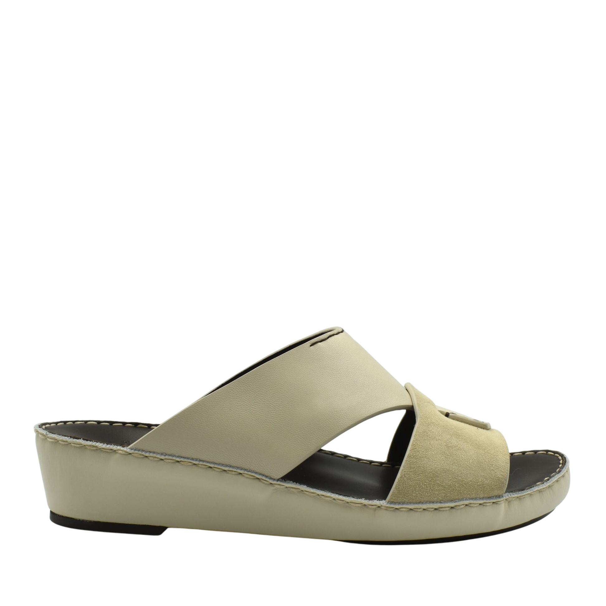 Beige slip-on premium Nappa leather shoes with cushioned sole and open toe design