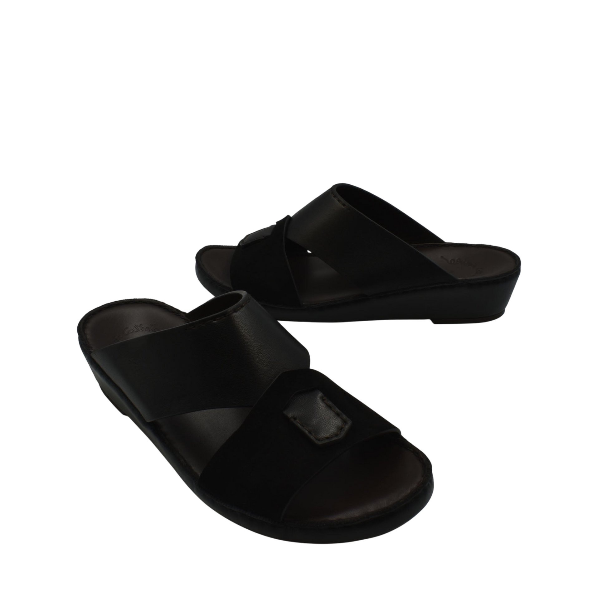 Black premium Nappa leather shoes slide sandals with open toe and cushioned sole