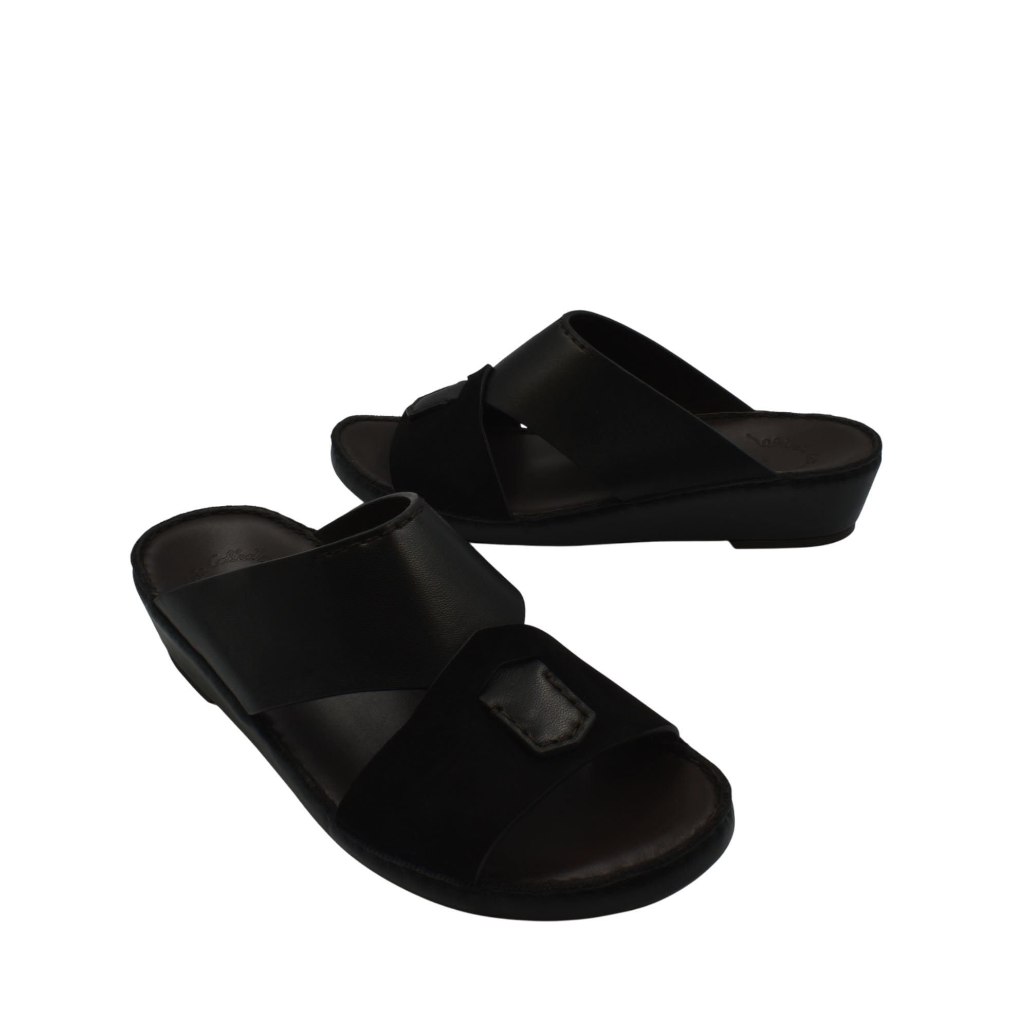 Black premium Nappa leather shoes slide sandals with open toe and cushioned sole