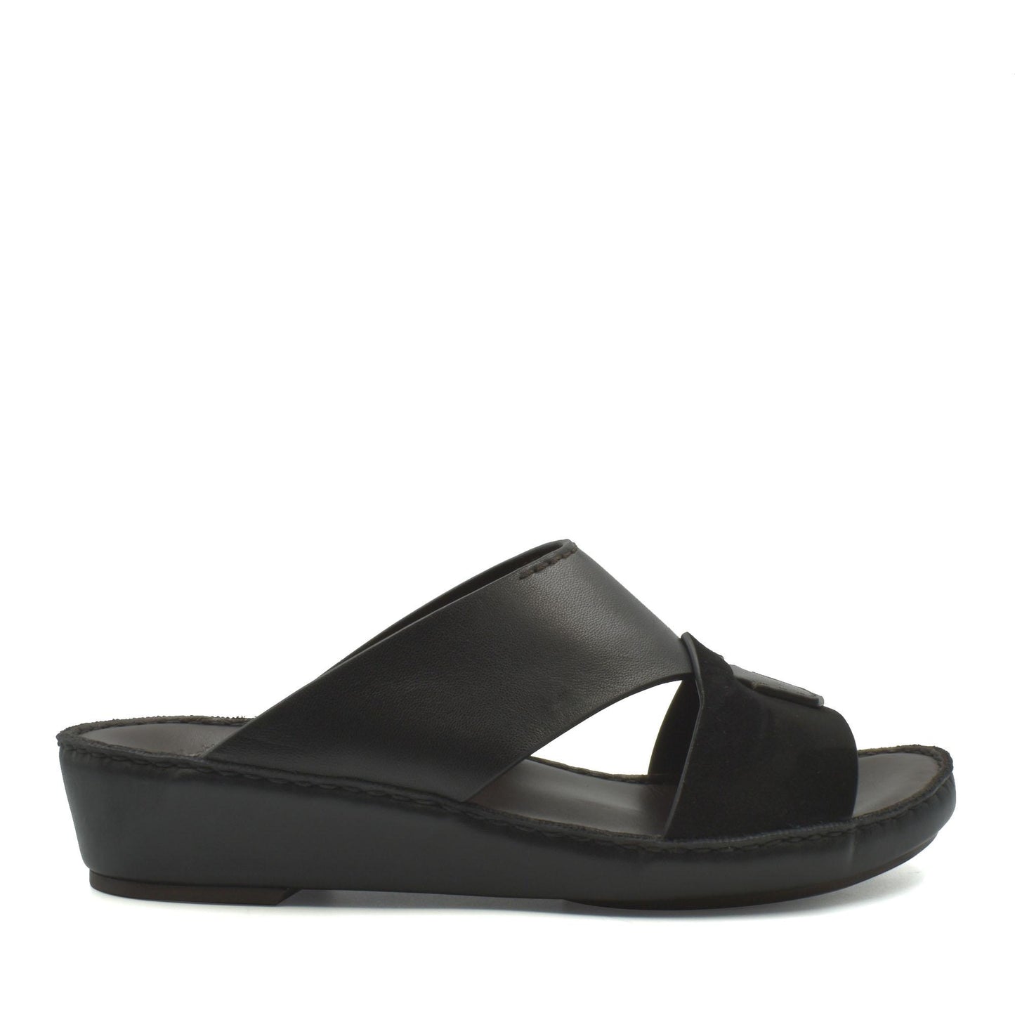 Black premium Nappa leather shoes with open toe and comfortable wedge sole from Private Collection