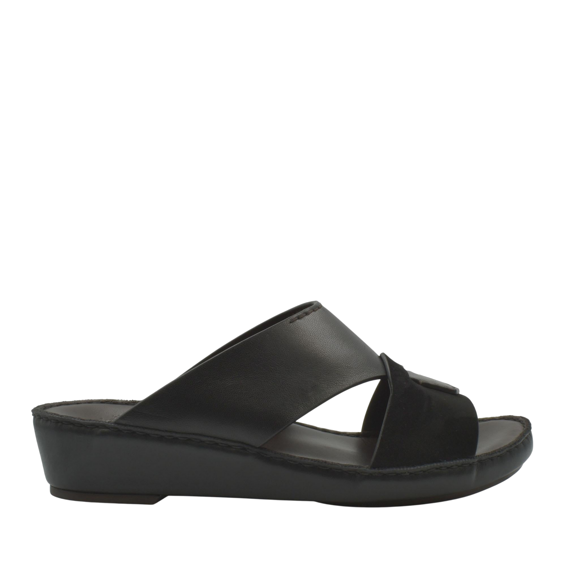 Black premium Nappa leather shoes with open toe and comfortable wedge sole from Private Collection