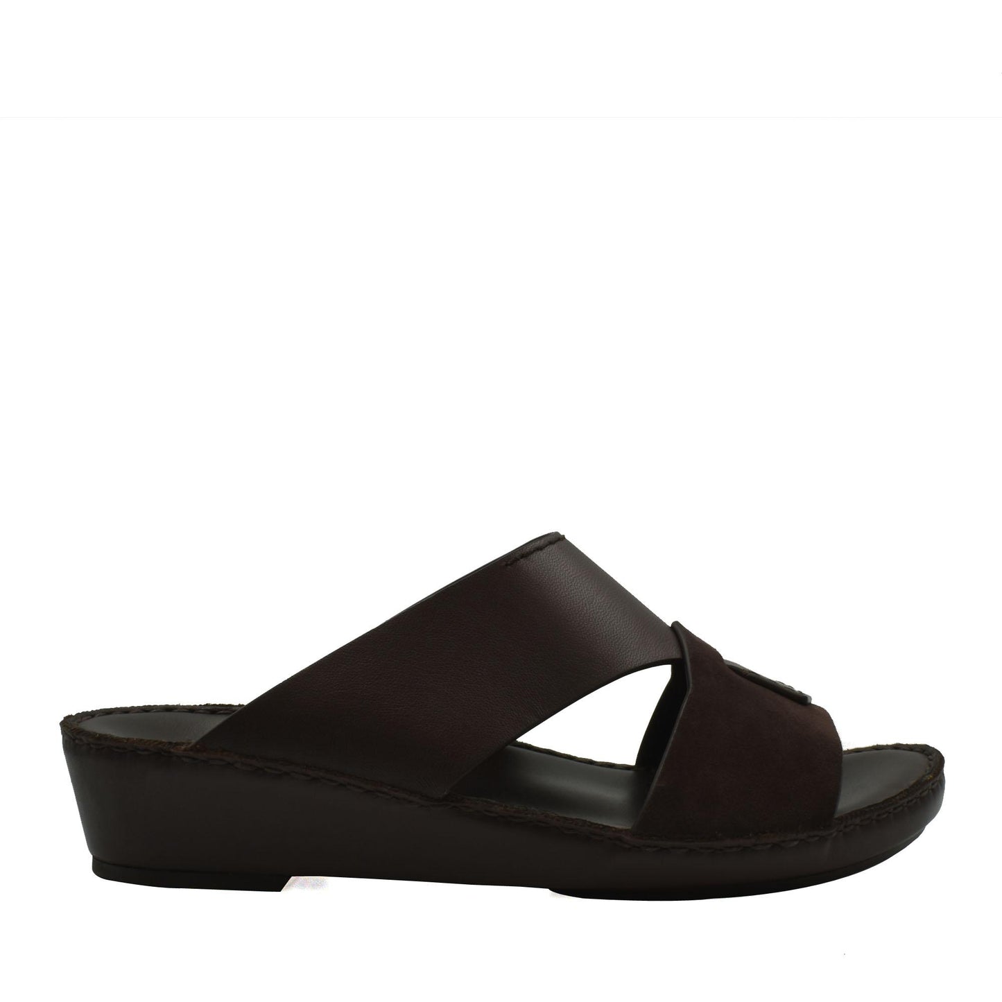 Brown premium Nappa leather shoes slide sandals with comfortable wedge sole