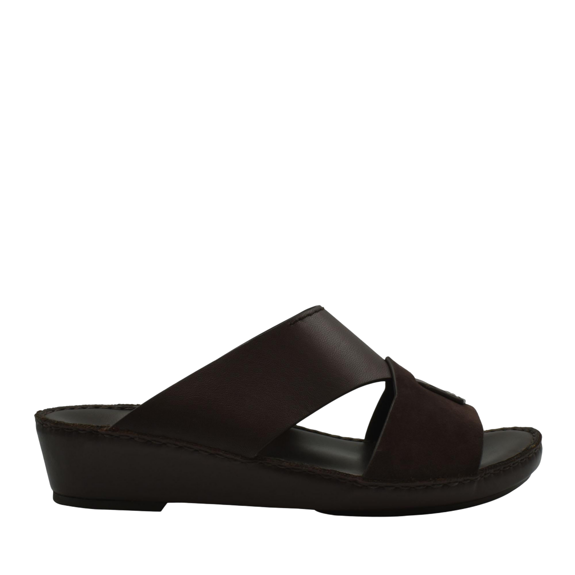 Brown premium Nappa leather shoes slide sandals with comfortable wedge sole