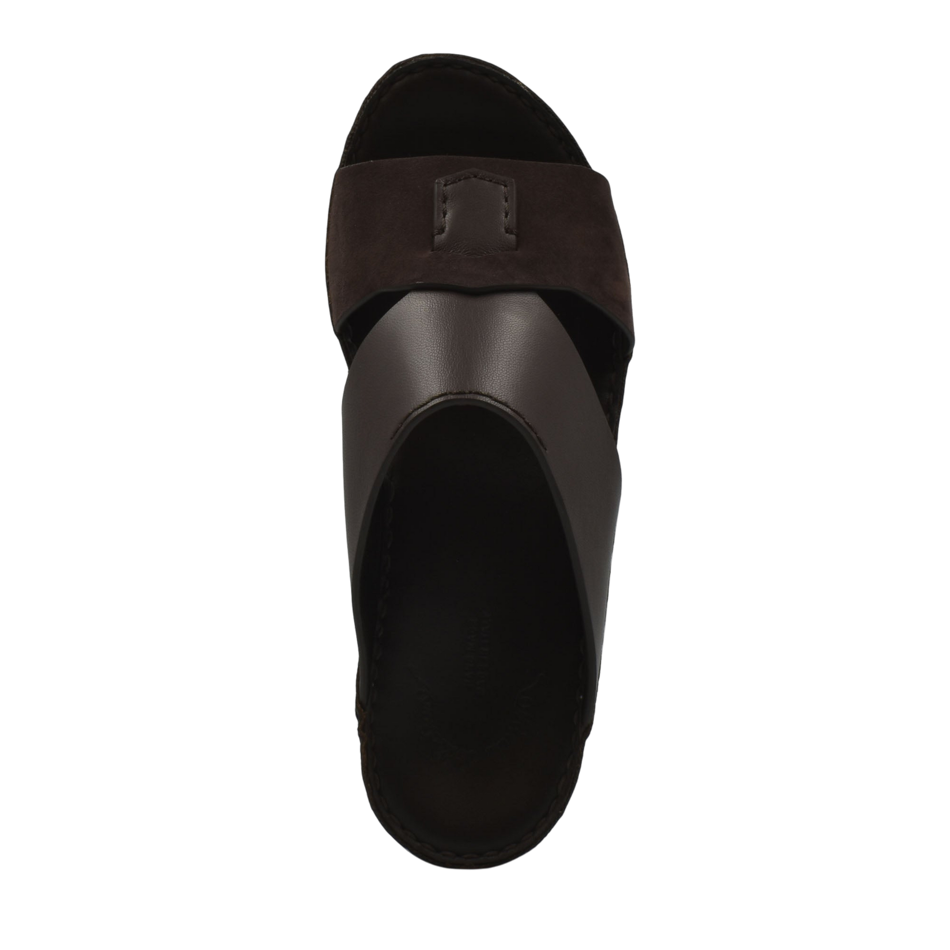 Top view of a dark brown premium Nappa leather shoes slip-on sandal from Private collection