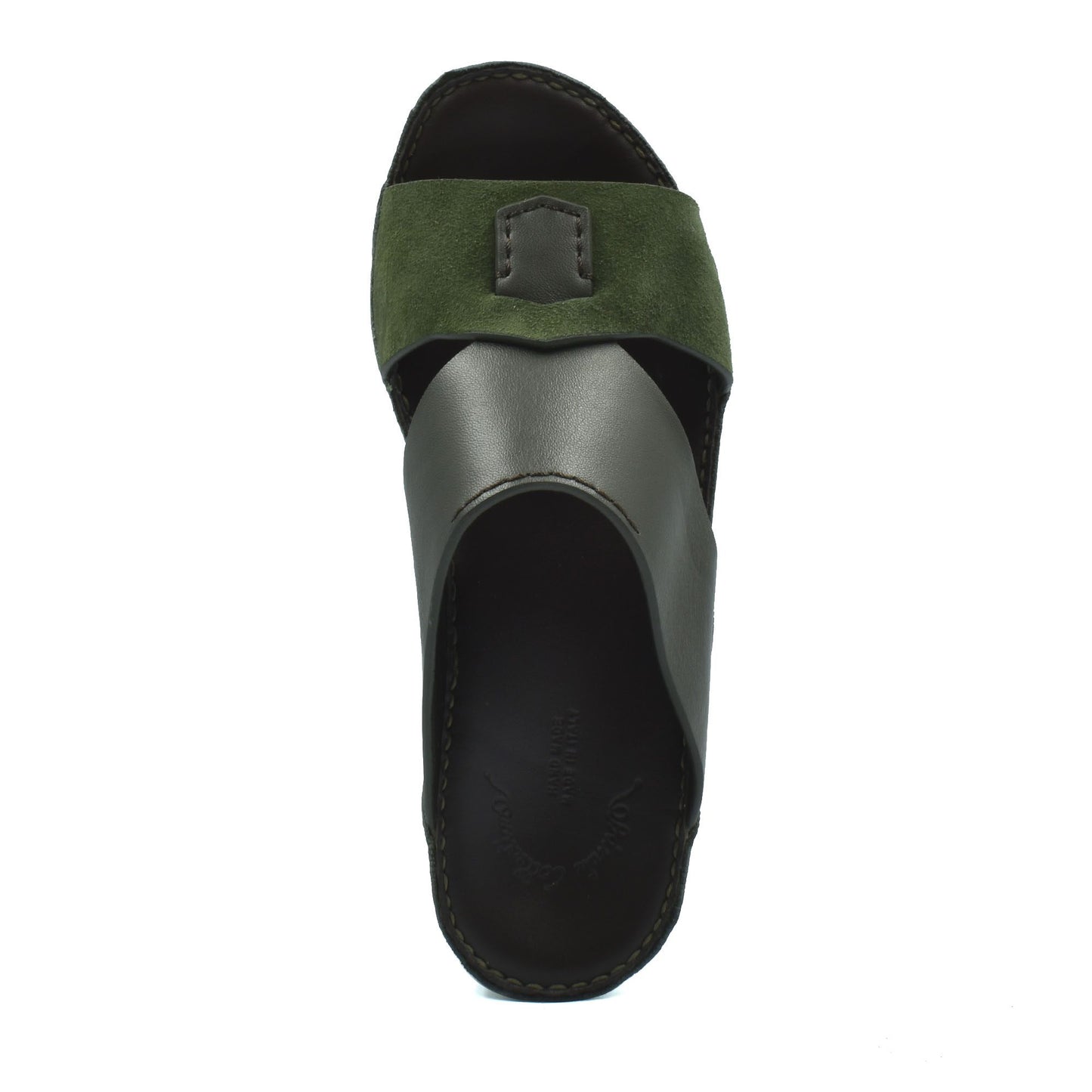 Men's premium Nappa leather shoes slide sandal in black and green from Private collection