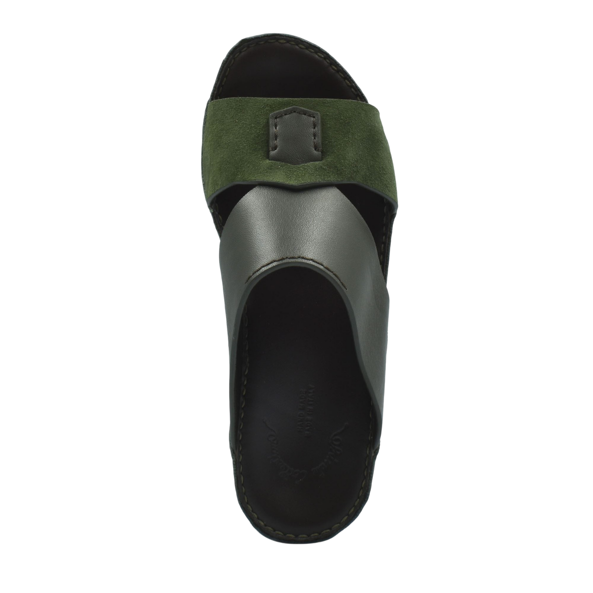 Men's premium Nappa leather shoes slide sandal in black and green from Private collection