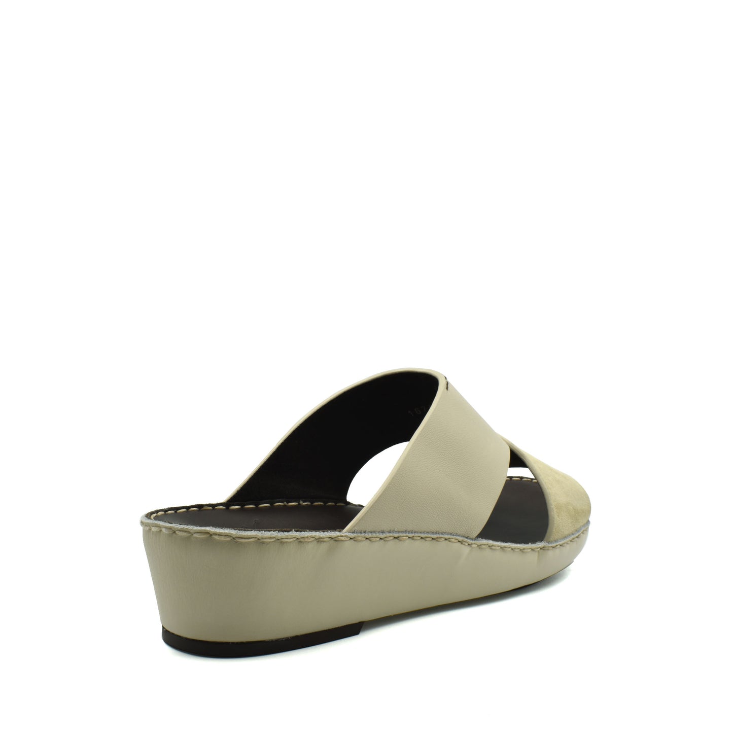 Beige open-toe premium Nappa leather shoes with wedge heel and slip-on design