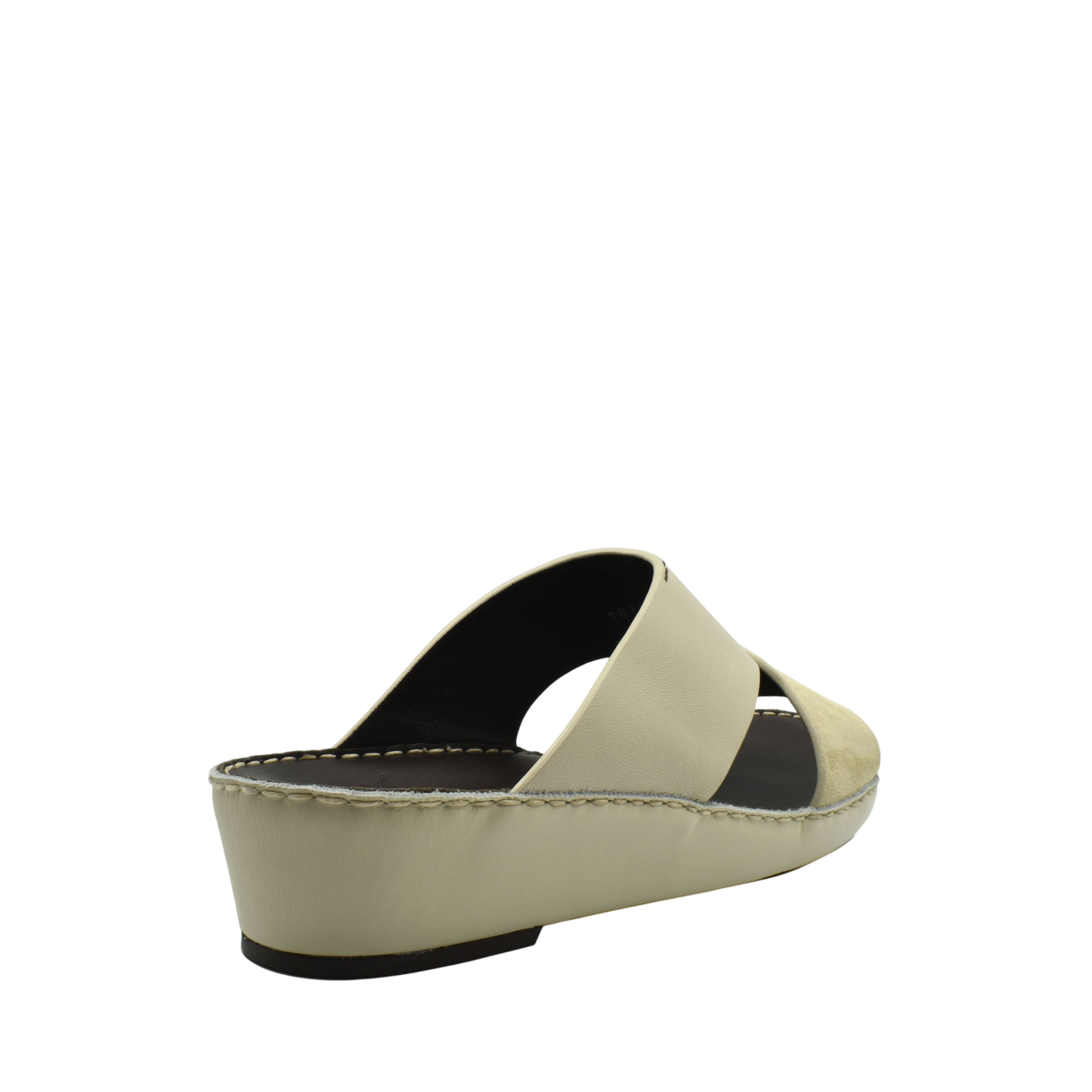 Beige open-toe premium Nappa leather shoes with wedge heel and slip-on design