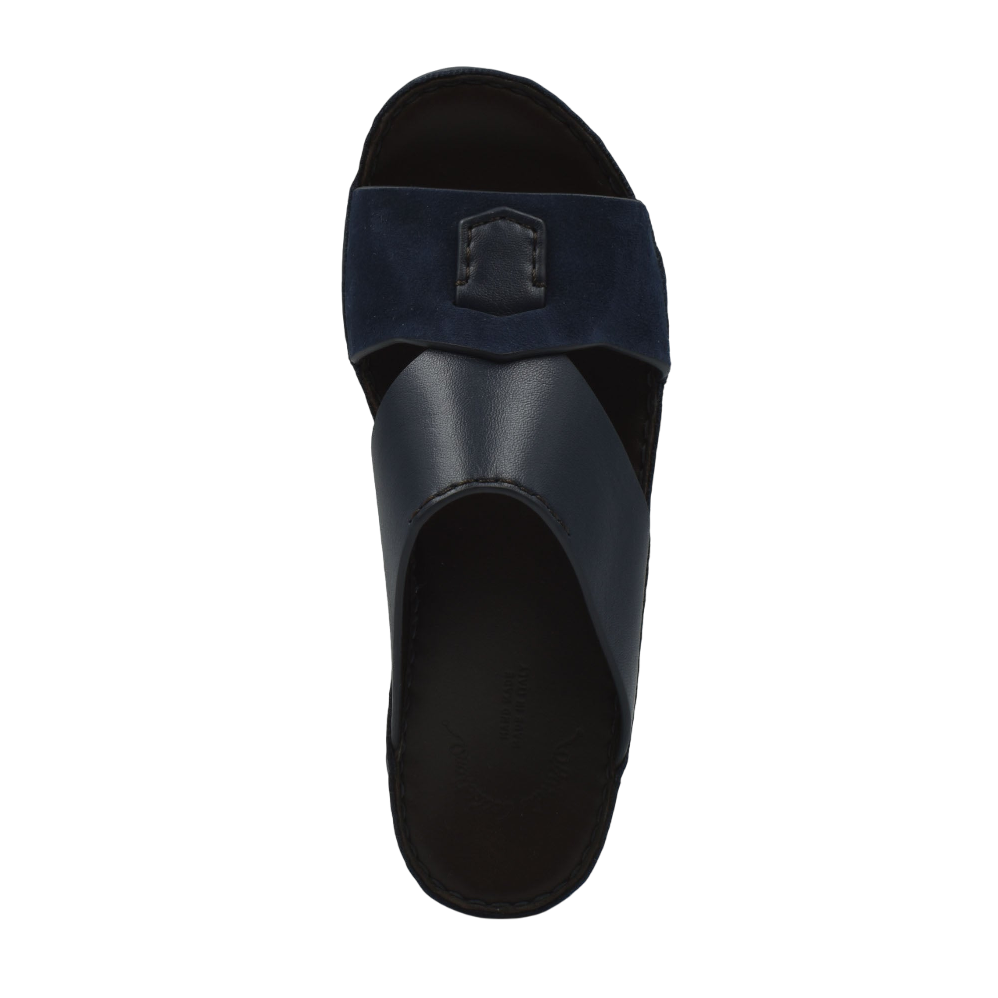 Top view of premium Nappa leather shoes slide sandal in black and navy with leather straps