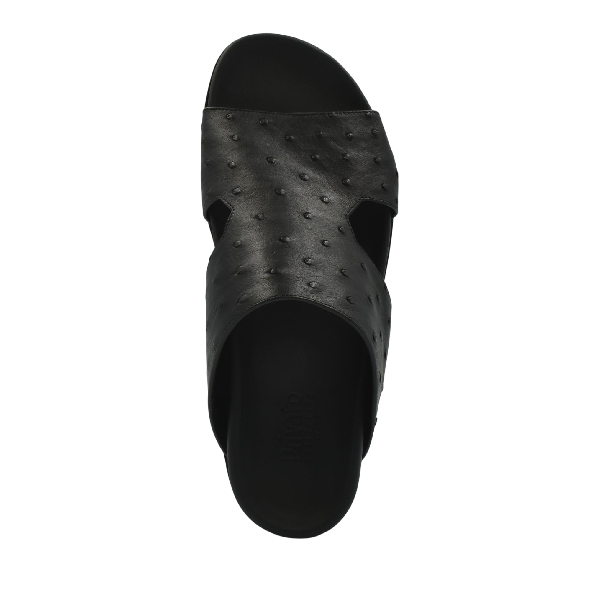 Black slide sandal made of premium ostrich leather footwear with textured pattern from private collection