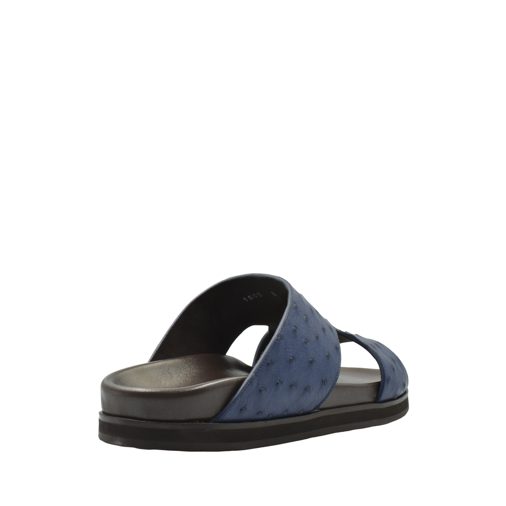 Blue slide sandal from private collection made with premium ostrich leather footwear material