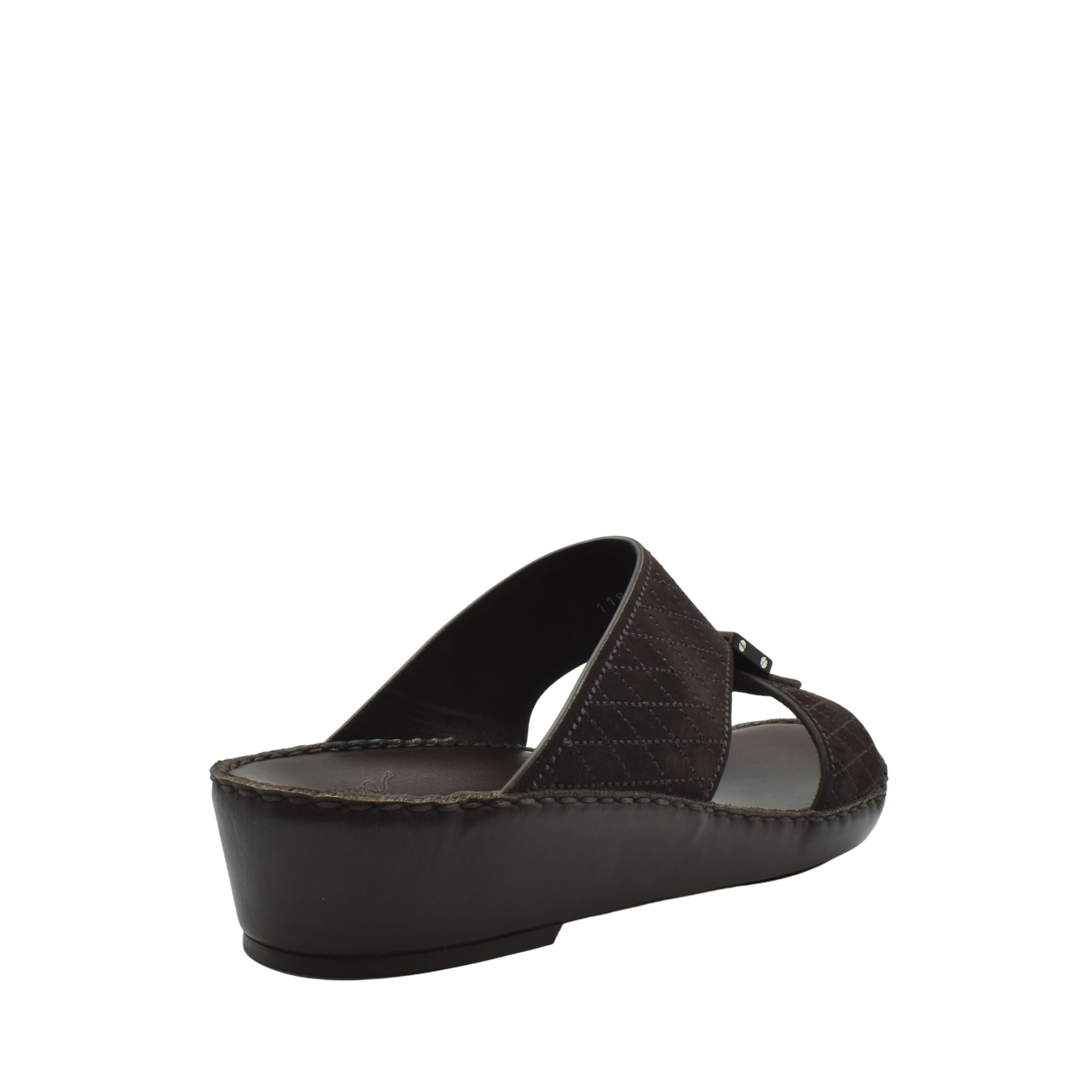 Brown premium suede sandals with quilted straps and cushioned wedge sole for comfort