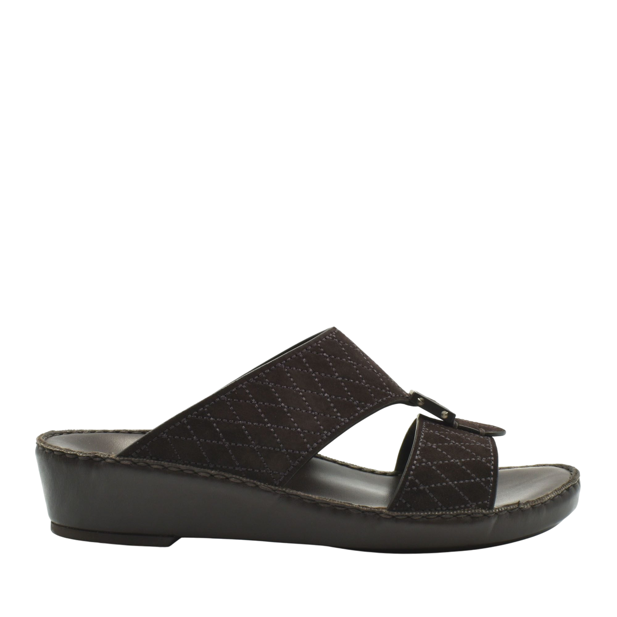 Black premium suede sandals with quilted straps and wedge sole from Private Collection