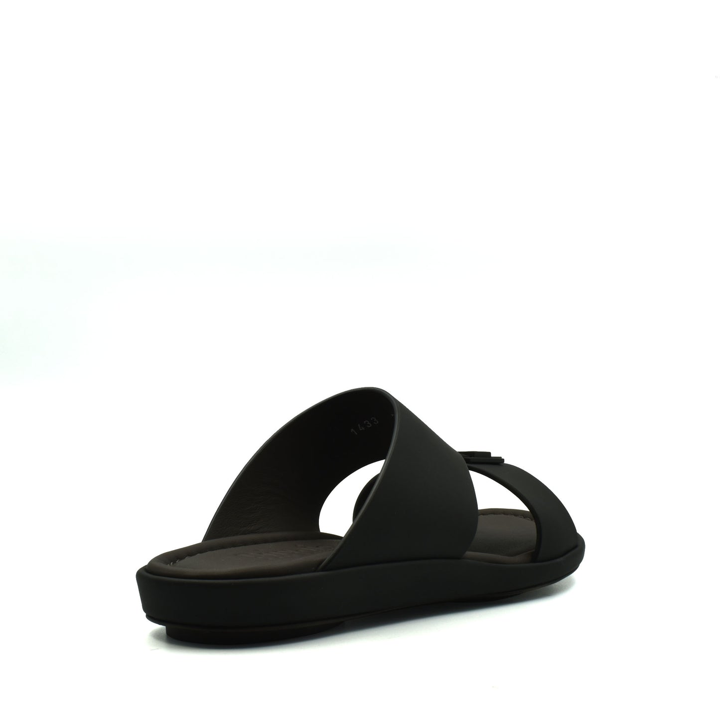 Black slip-on sandal from private collection showcasing prestige casual footwear with comfortable cushioned sole