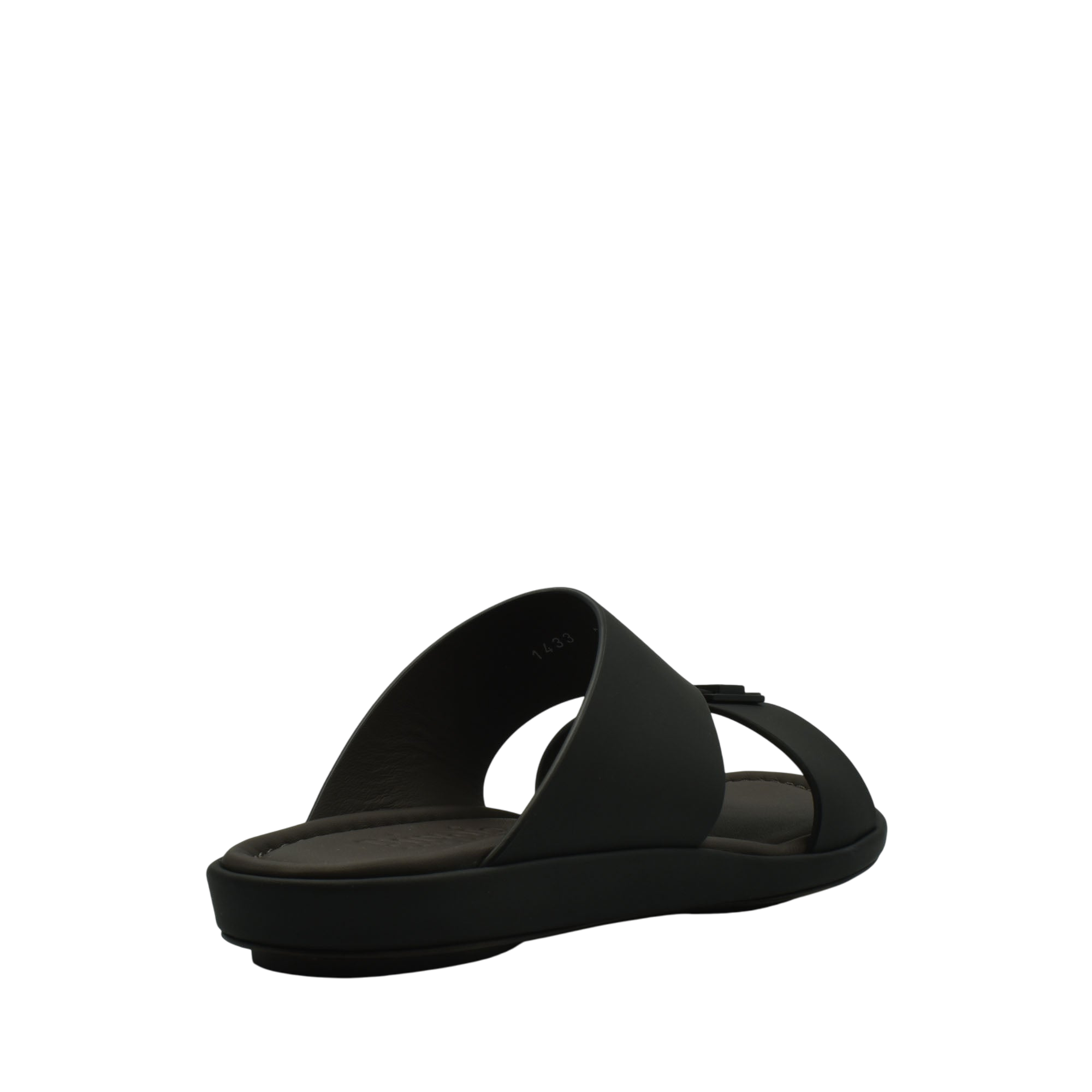 Black slip-on sandal from private collection showcasing prestige casual footwear with comfortable cushioned sole