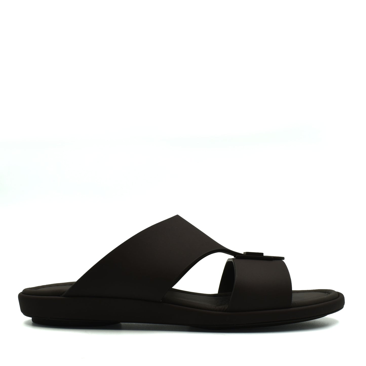 Black slide sandal from private collection featuring prestige casual footwear design with wide straps