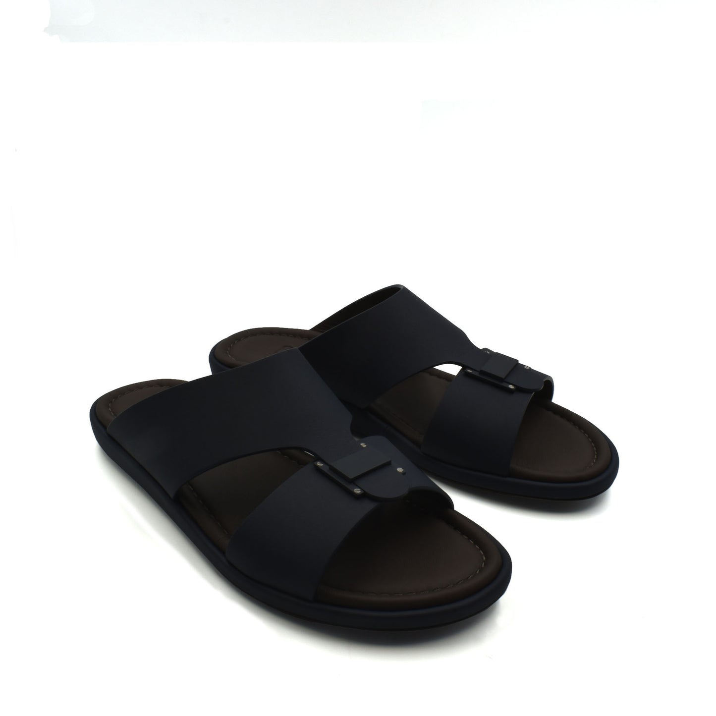 Black leather sandals from Private Collection representing prestige casual footwear with open toe design