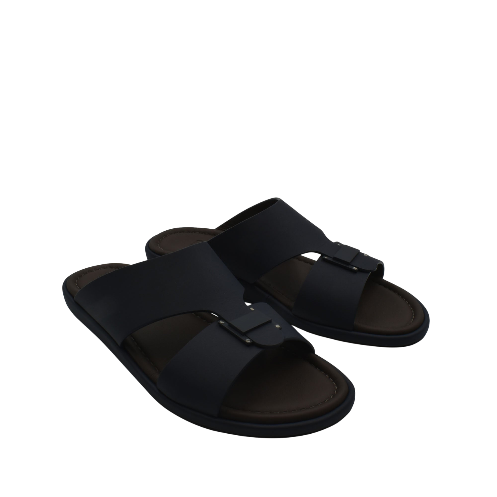 Black leather sandals from Private Collection representing prestige casual footwear with open toe design