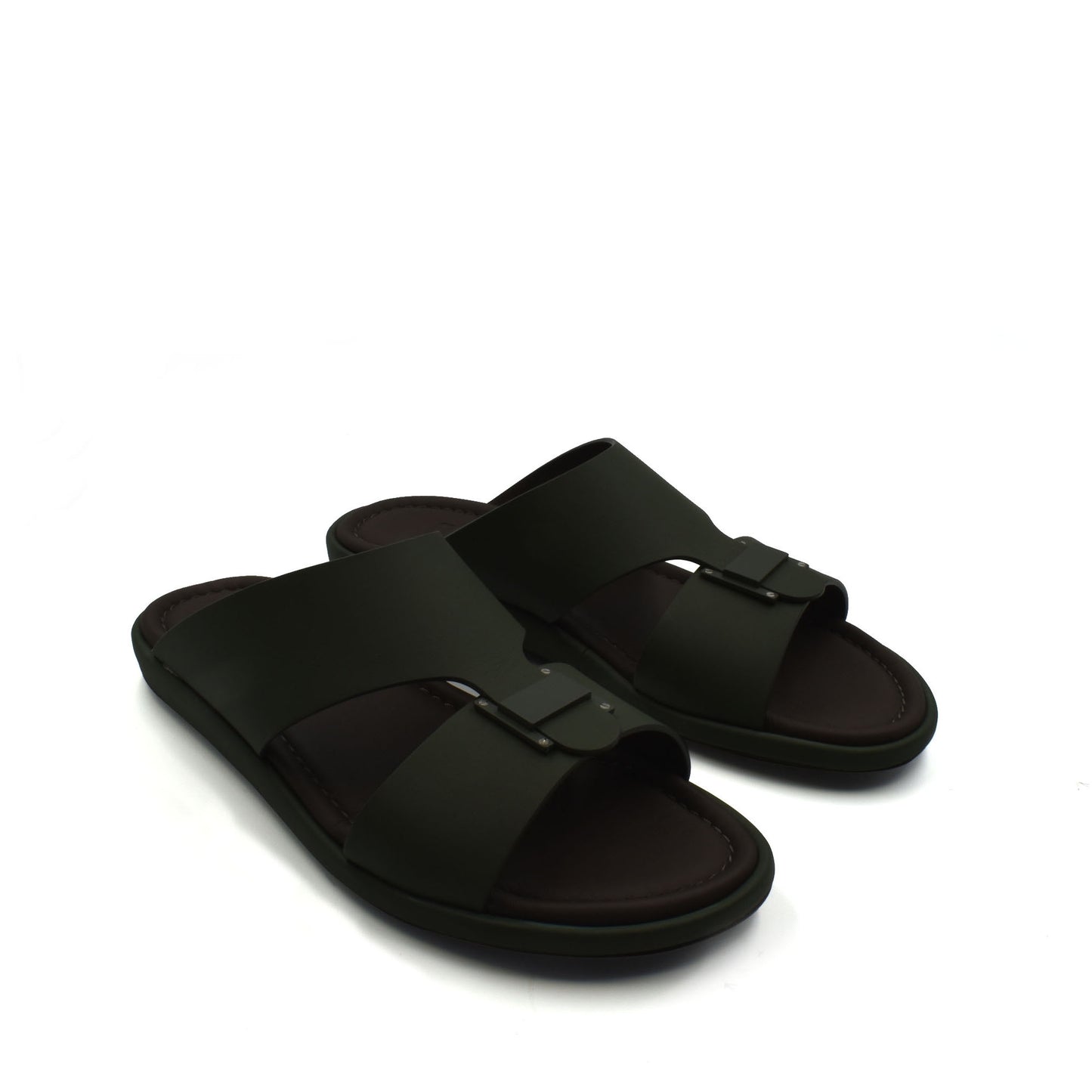 Black slip-on sandals from Private Collection showcasing prestige casual footwear design with comfortable straps