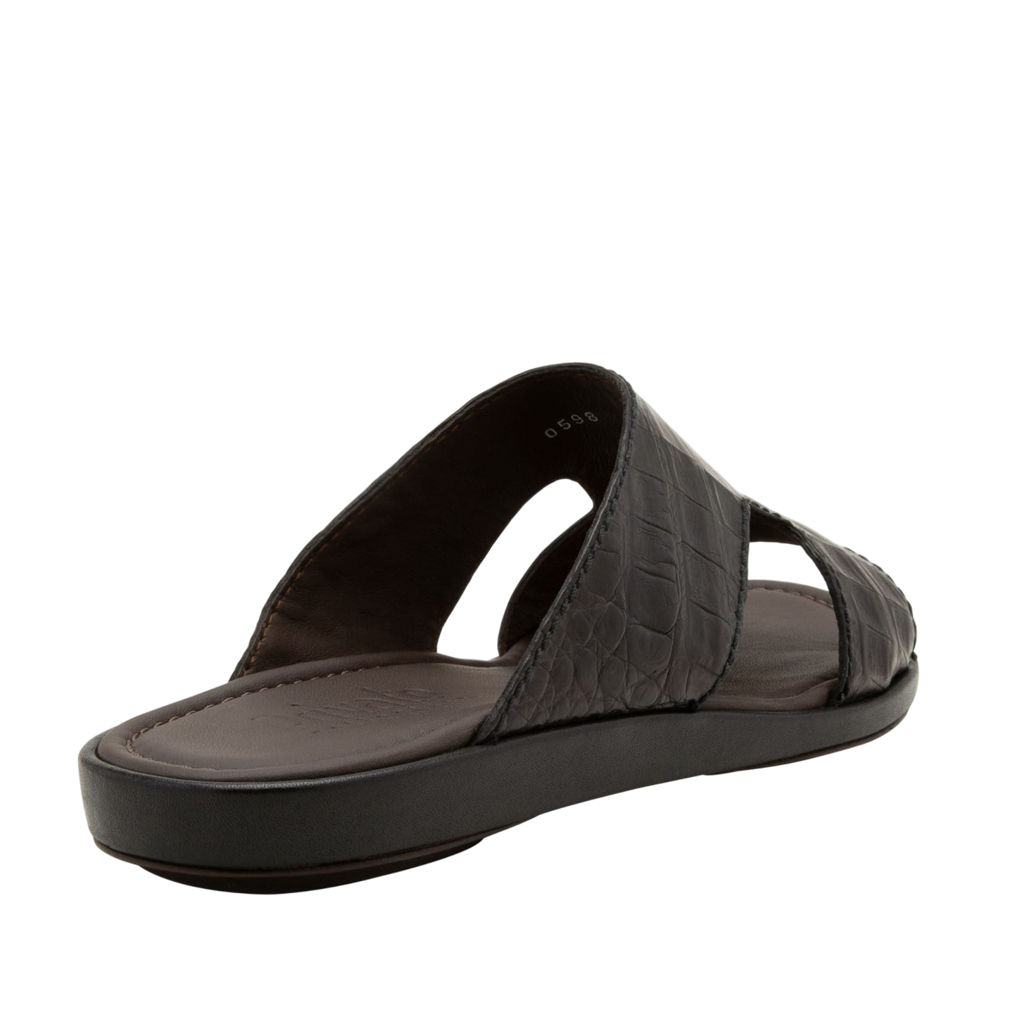 Black leather prestige croco sandals with textured croco pattern and cushioned sole