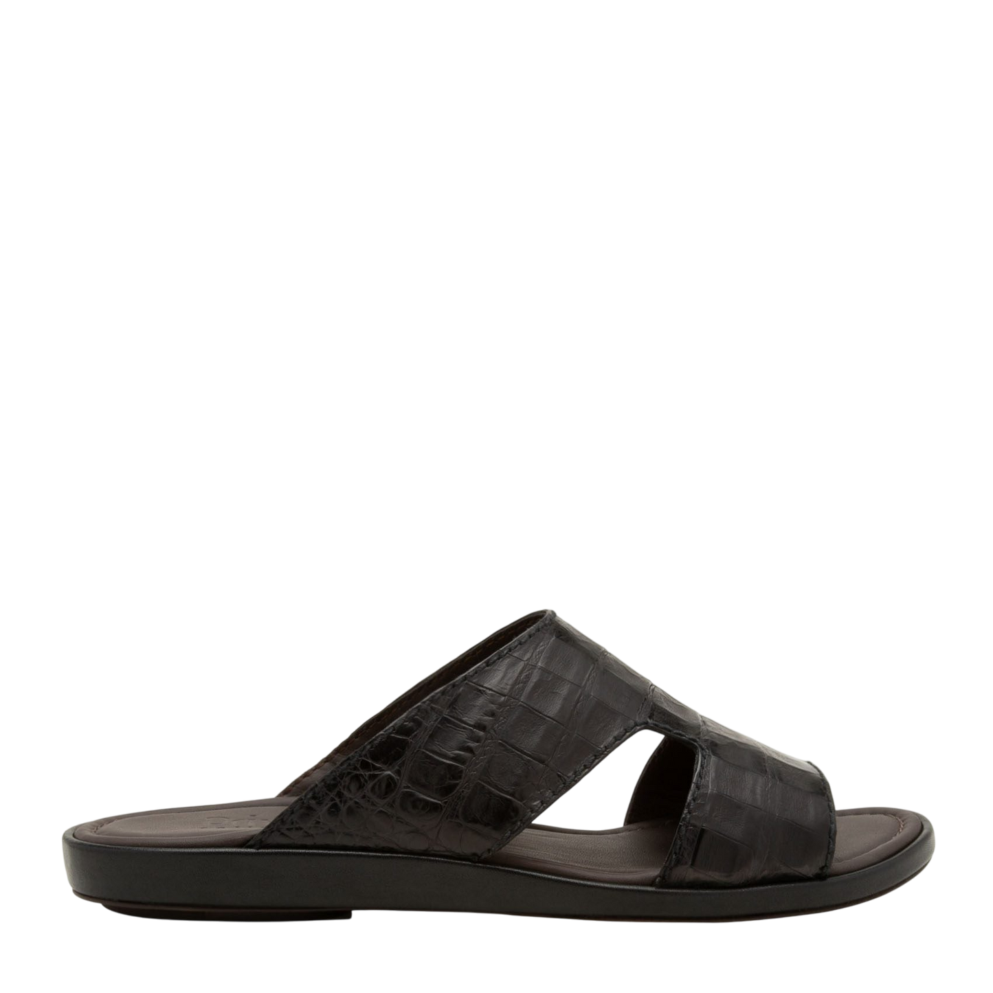 Black prestige croco sandals with croc-embossed leather and open toe design