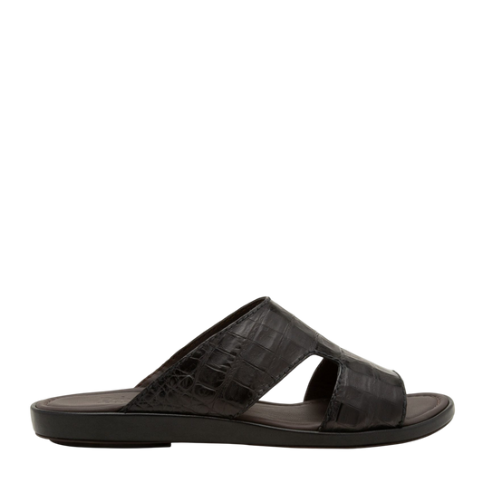 Black prestige croco sandals with croc-embossed leather and open toe design