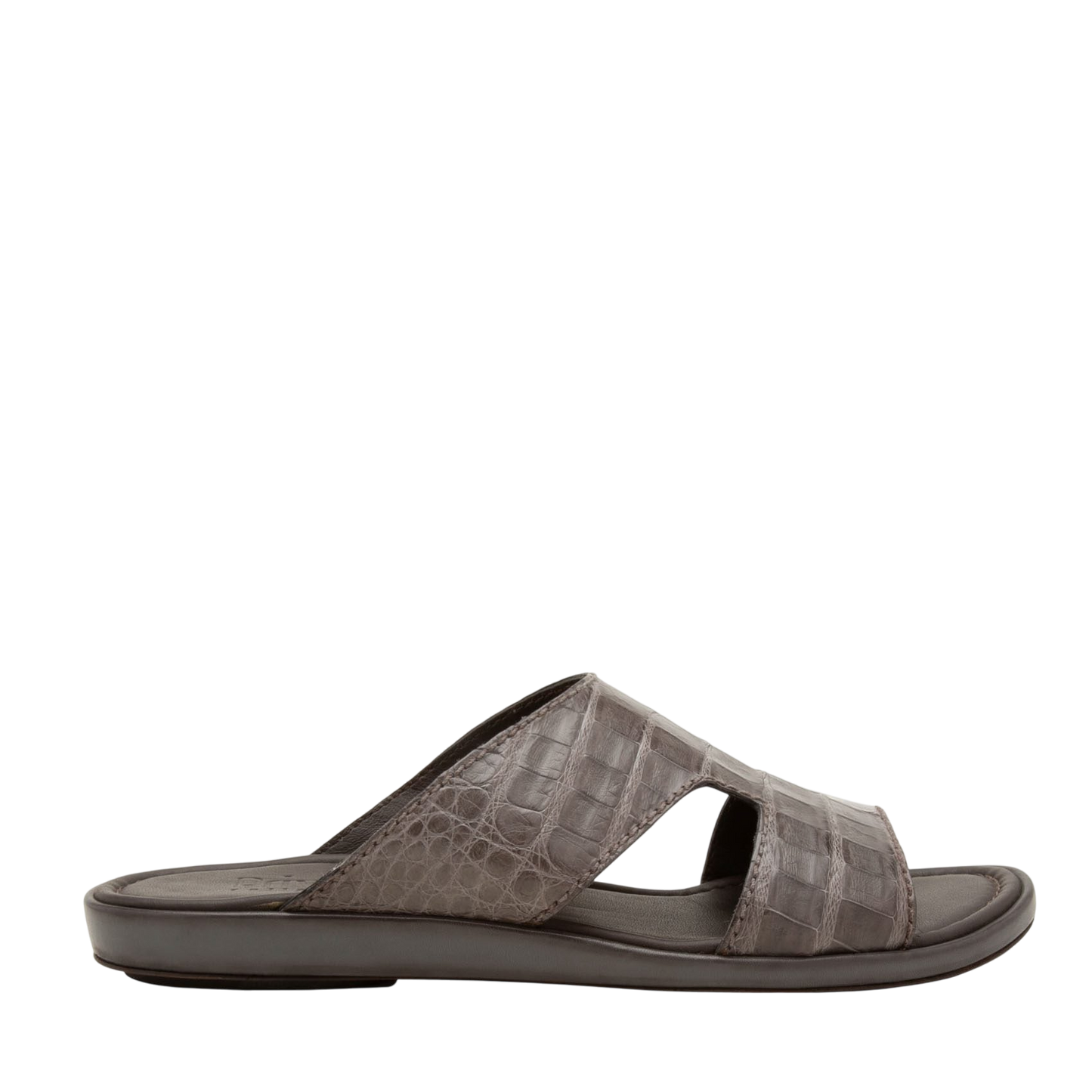 Brown prestige croco sandals with crocodile texture and open toe slide design for casual wear