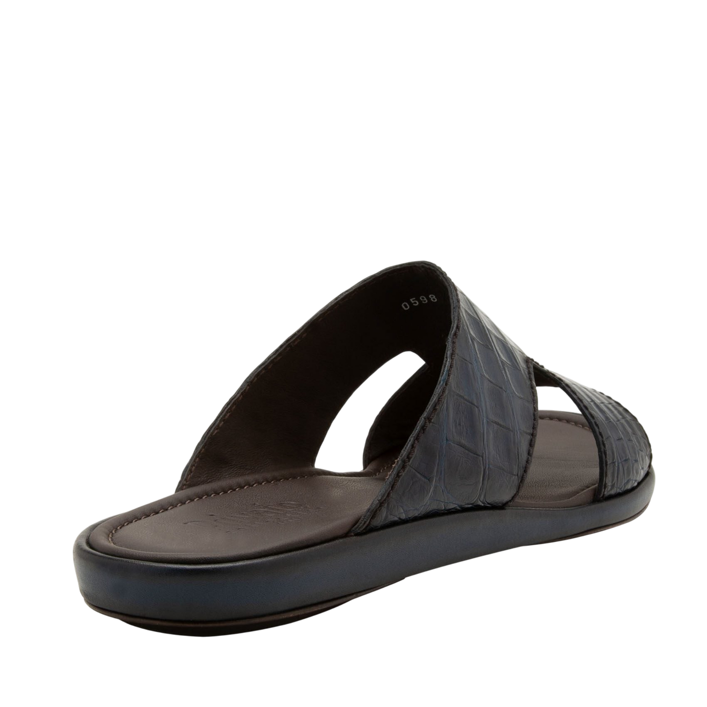 Black prestige croco sandals with textured leather straps and cushioned sole for men