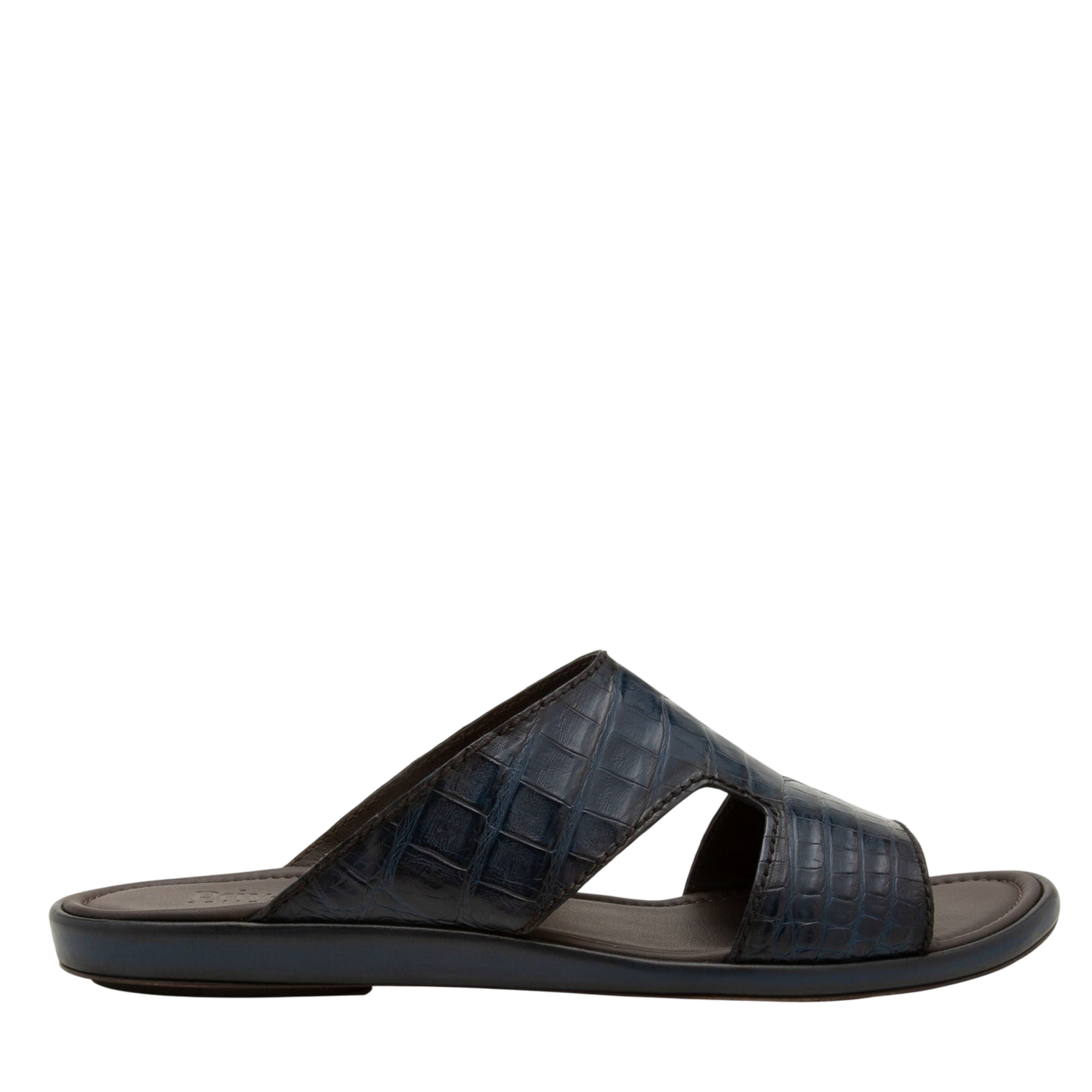 Black prestige croco sandals with textured crocodile pattern and open toe slip-on design