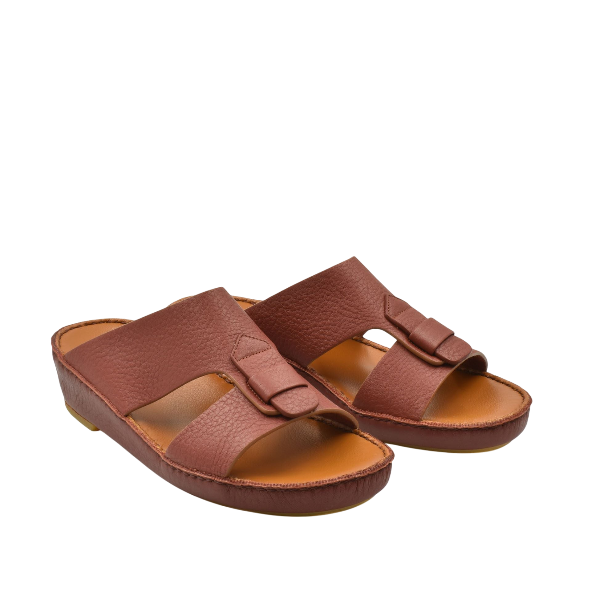 Brown granulato leather footwear open-toe slide sandals with adjustable strap from private collection
