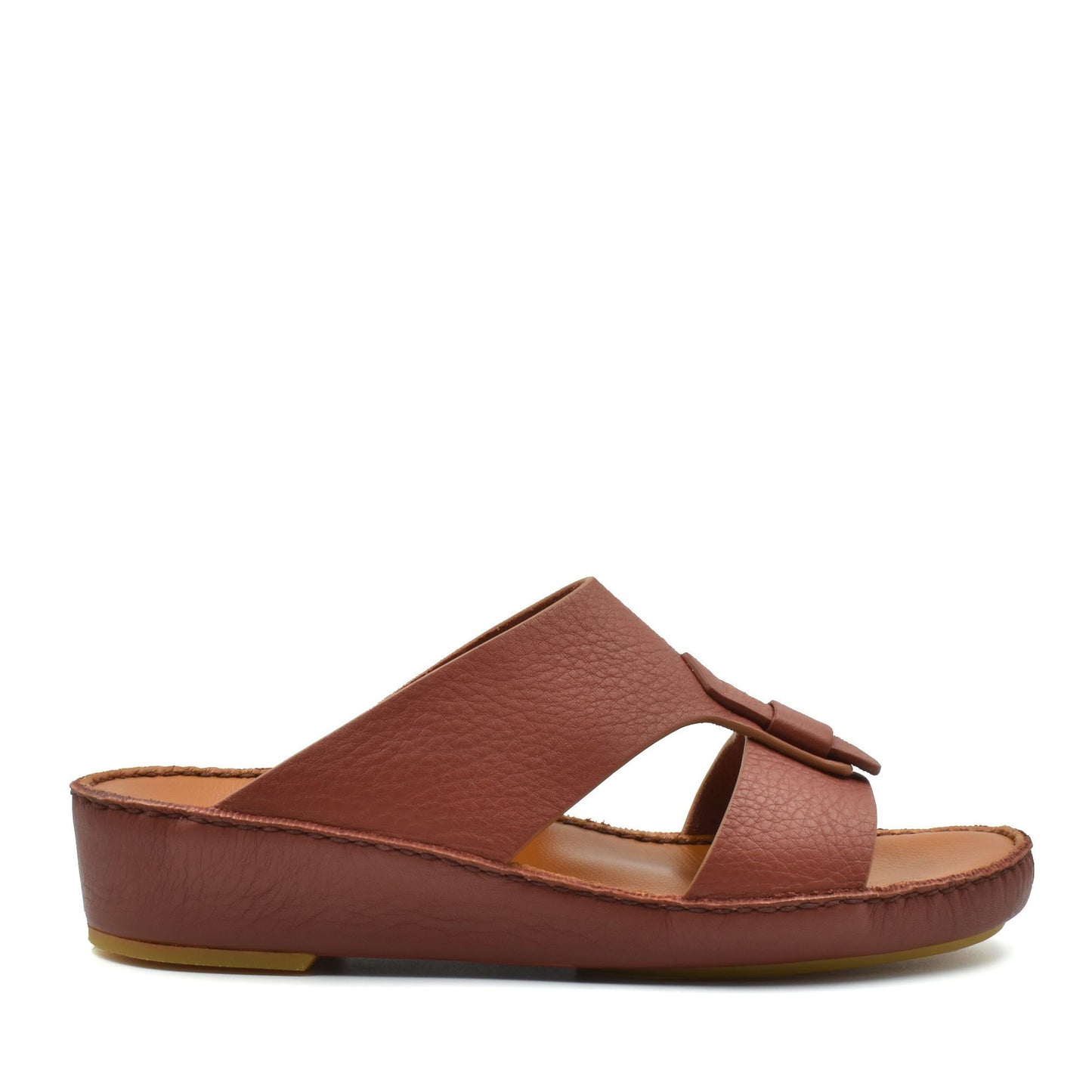 Brown granulato leather footwear slide sandal with cushioned sole from Private Collection