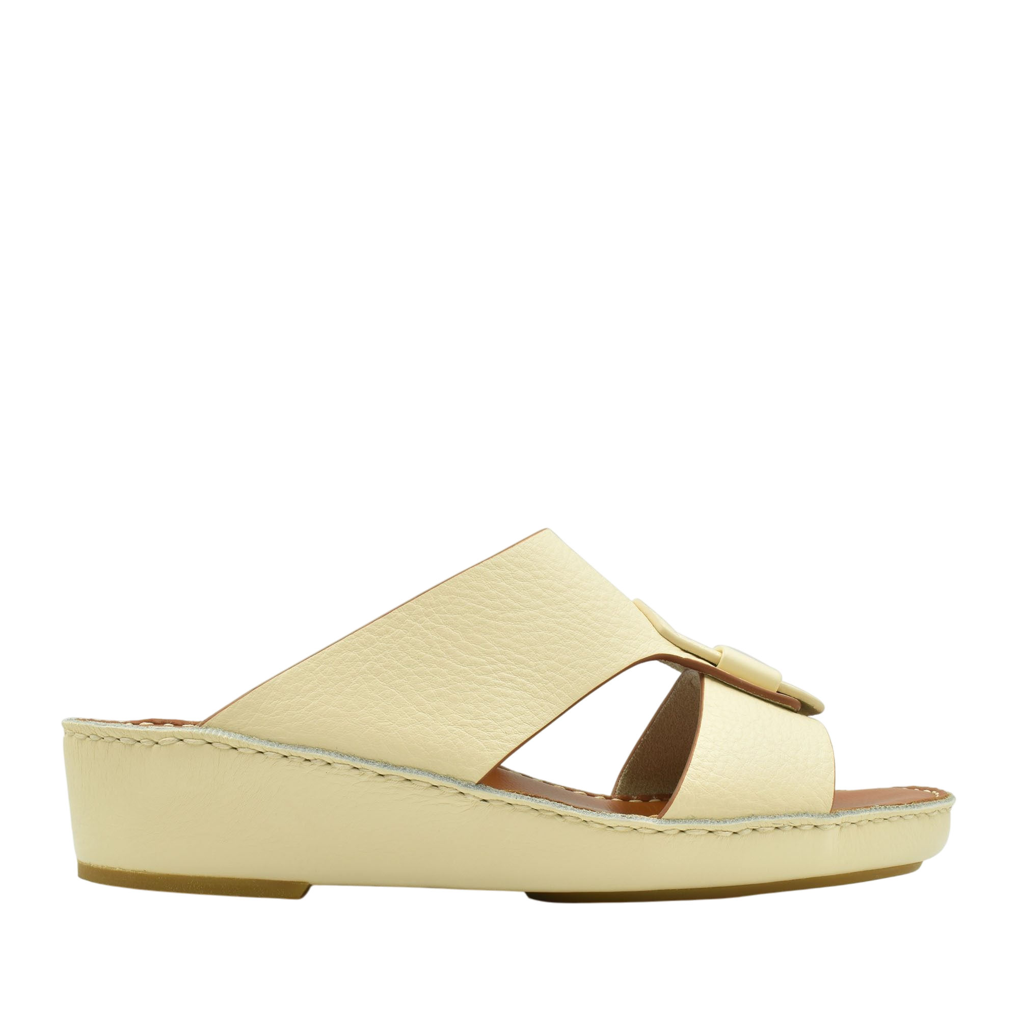 Cream granulato leather footwear slide sandal with low wedge heel from Private collection