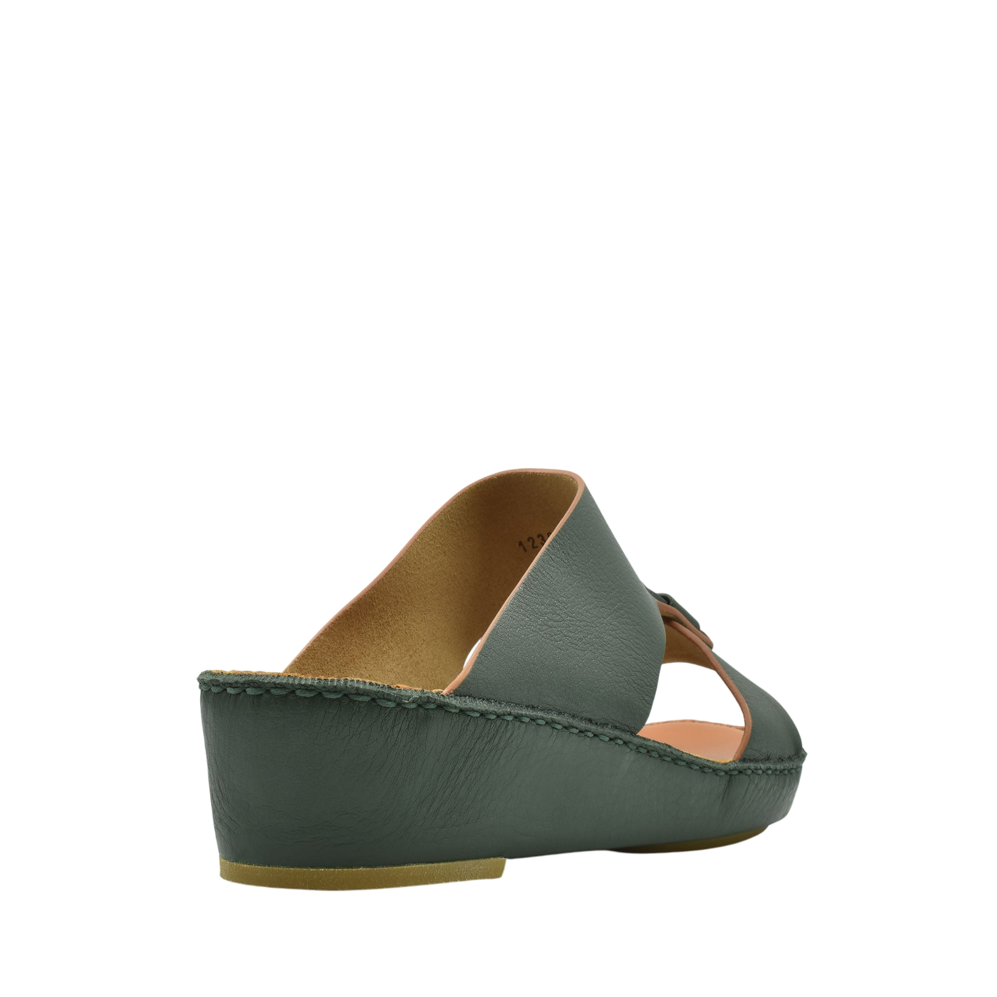 Green granulato leather footwear wedge sandal with open toe and cushioned sole for comfort