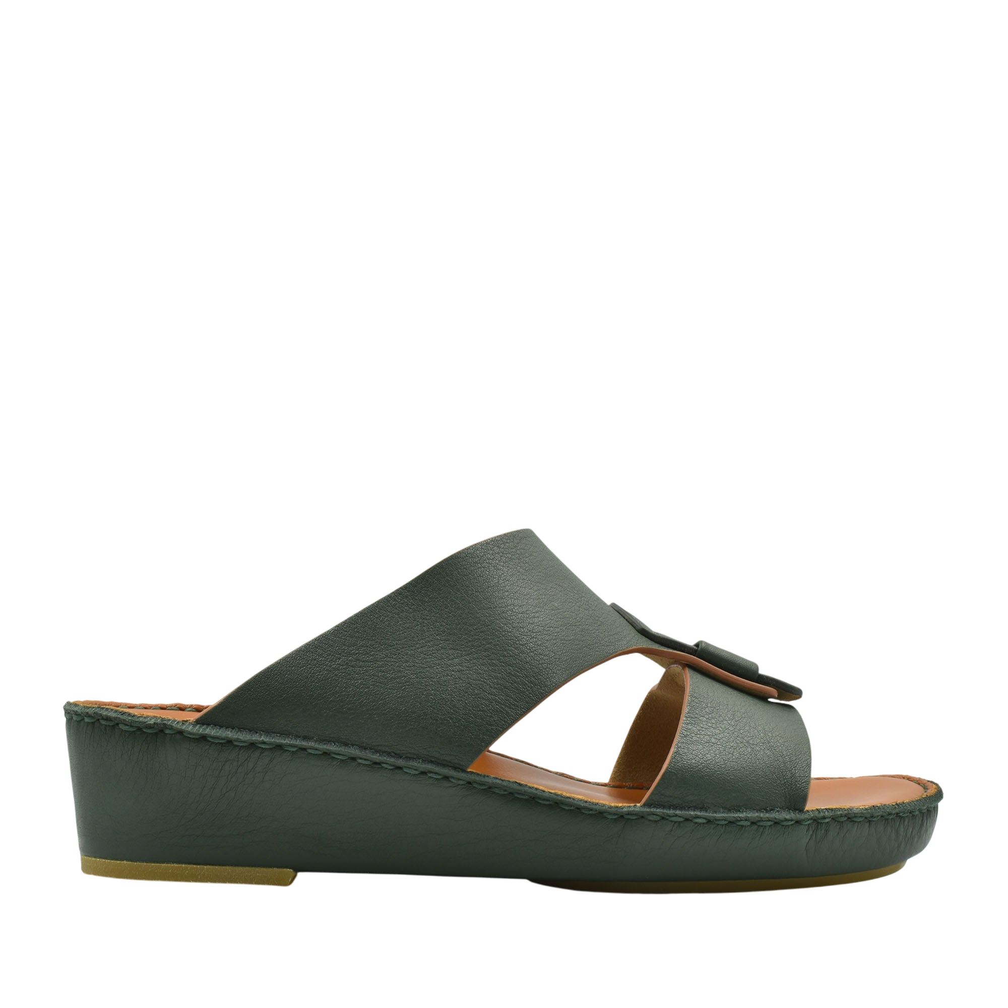 Green granulato leather footwear open-toe wedge sandal with adjustable strap from Private collection