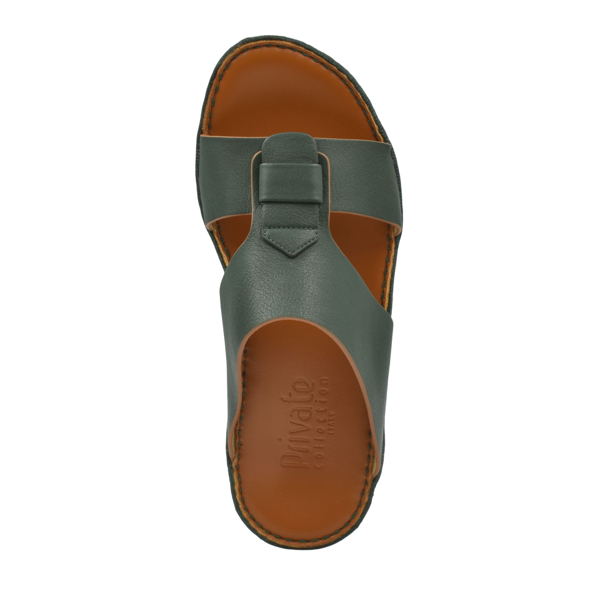 Green granulato leather footwear slide sandal with brown insole from Private Collection