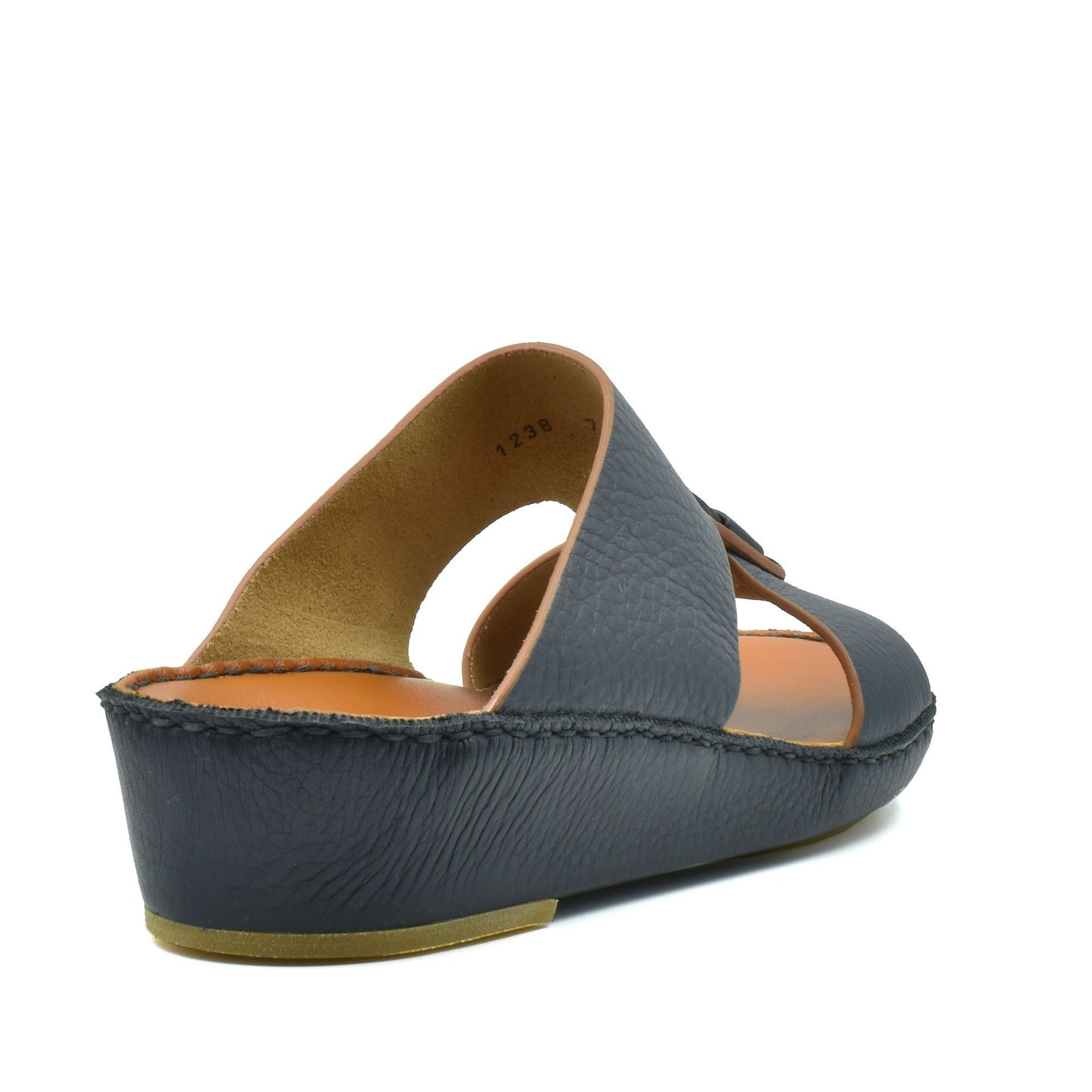 Blue granulato leather footwear open-back wedge sandal with cushioned footbed