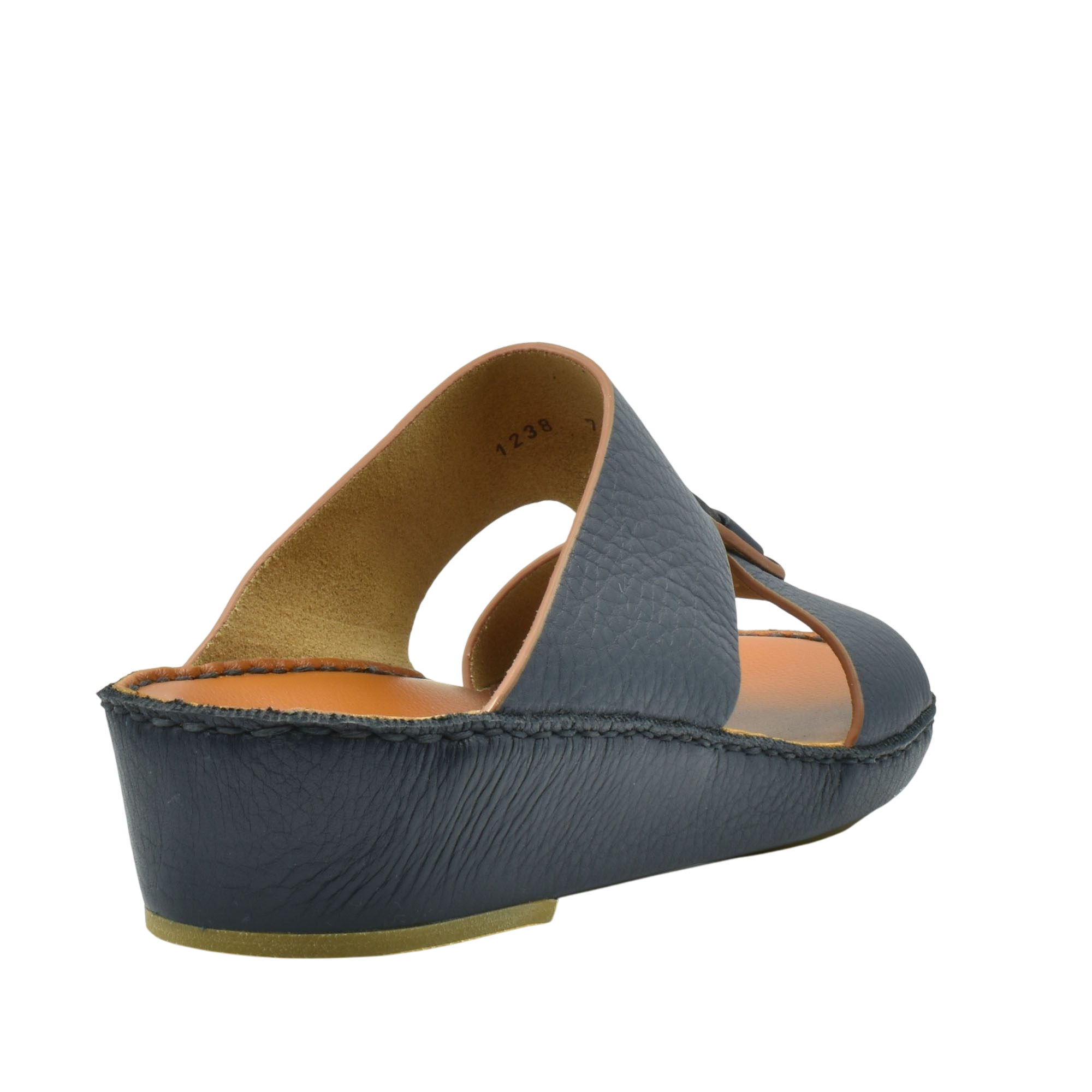 Blue granulato leather footwear open-back wedge sandal with cushioned footbed